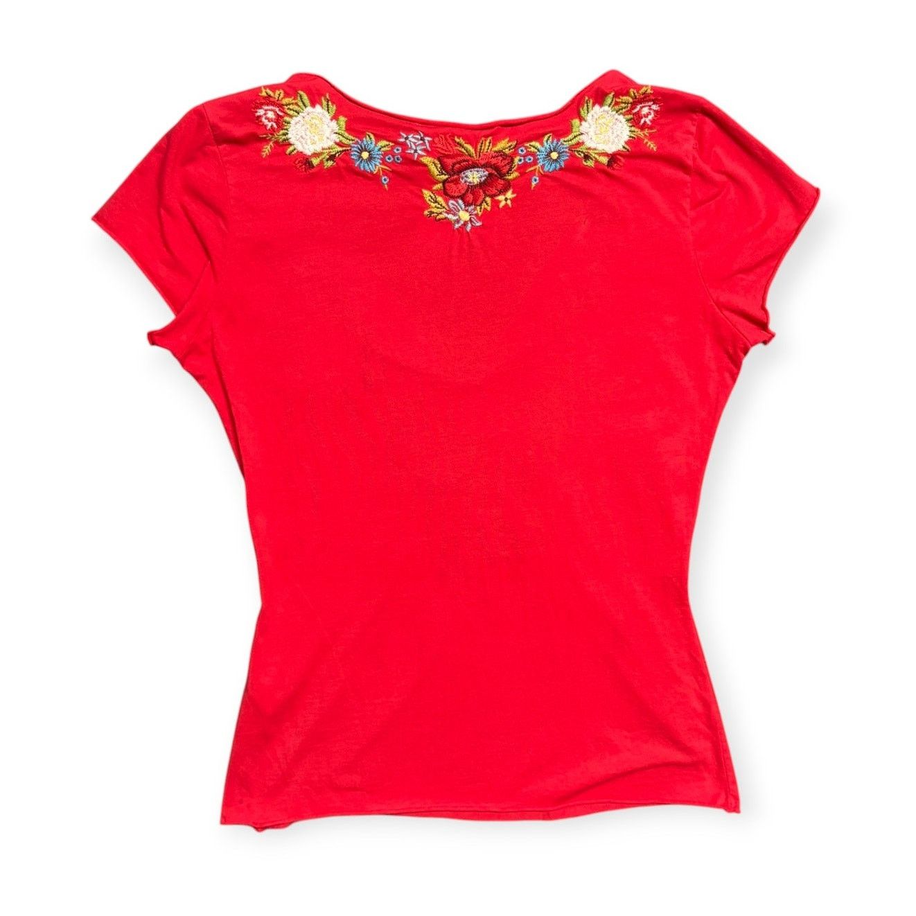 Johnny Was JW Los Angeles Red V-Neck Floral Embroidered Top SM Women’s Size S / US 4 / IT 40 - 2 Thumbnail