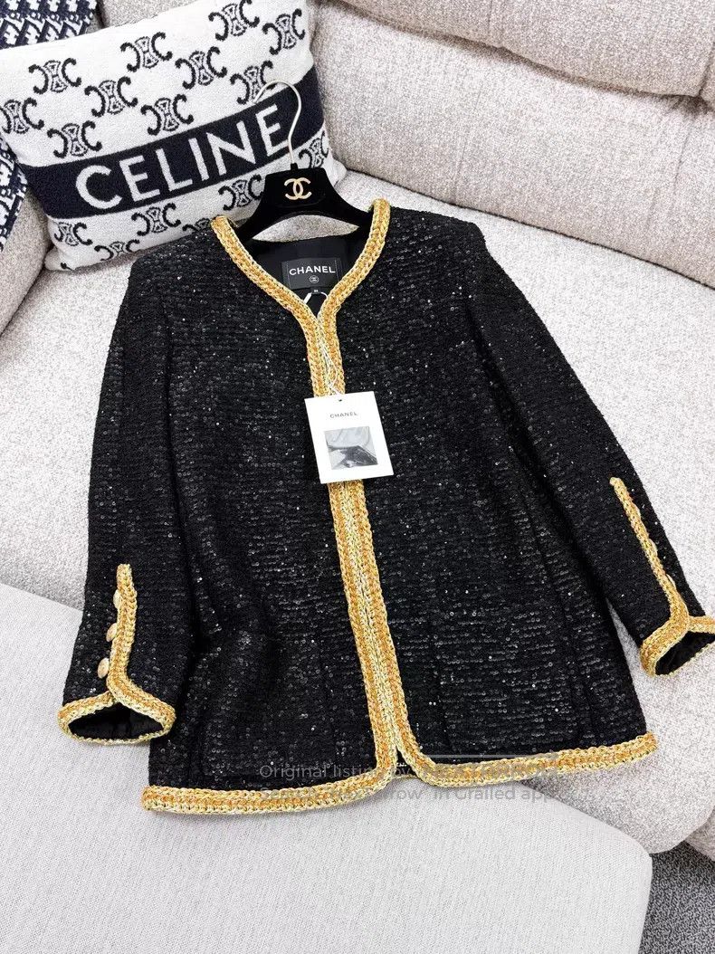 Chanel Chanel Sequined gold rolled edge soft tweed long-sleeved j Size XS / US 0-2 / IT 36-38 - 3 Thumbnail