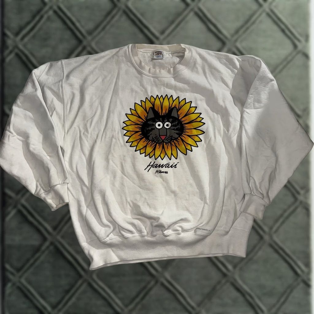Vintage VINTAGE Crazy Shirts B Kliban Cat Sunflower Hawaii Crewneck Large White Long Sleeve Adult Mens Womens Size L / US 10 / IT 46 - 1 Thumbnail