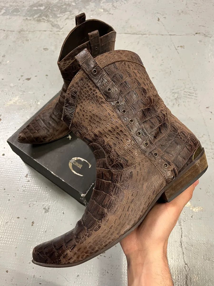 Just Cavalli AW2008 Cavalli Brown Leather Crocodile Embossed Boots Size US 10 / EU 43 - 1 Thumbnail