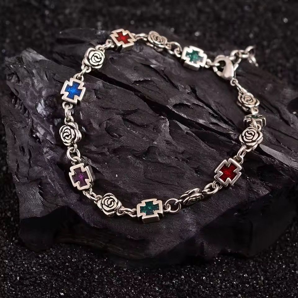 Jewelry Sweet Rose Flower Cross Shiny Colorful Crystal Bracelet Size ONE SIZE - 2 Thumbnail