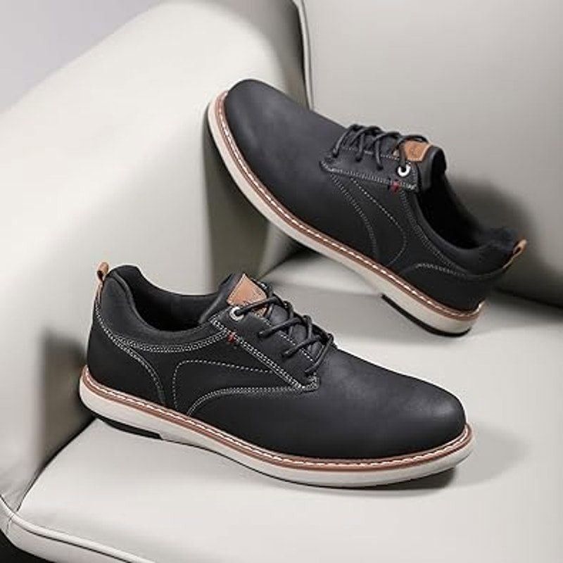 Other Analeaf Mens 10.5 Black Faux Leather Lace-Up Oxford Sneakers Size US 10.5 / EU 43-44 - 4 Thumbnail