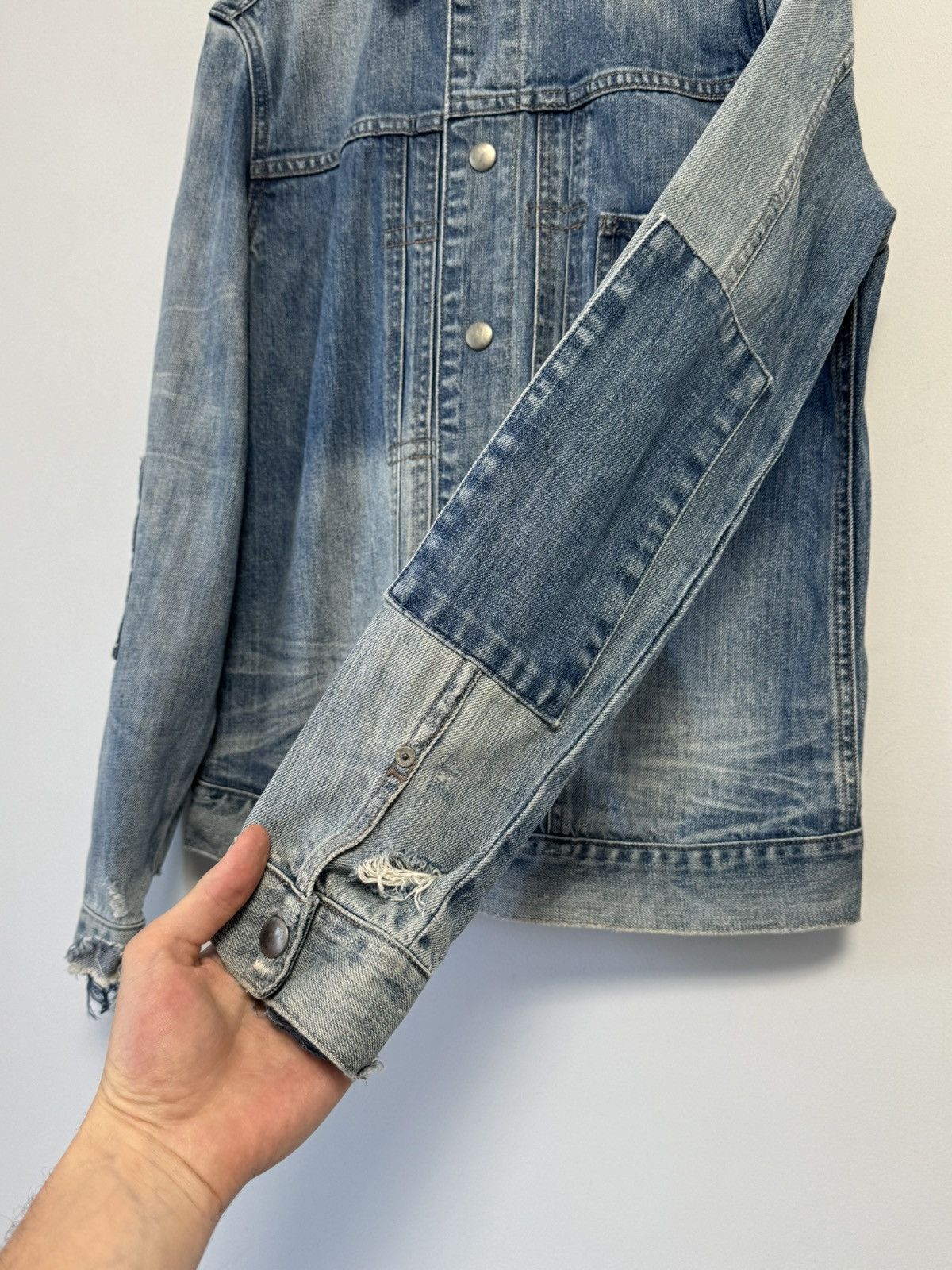 Allsaints AllSAINTS Iren Men's Distressed Denim Jacket Mid Indigo Size US M / EU 48-50 / 2 - 11 Thumbnail