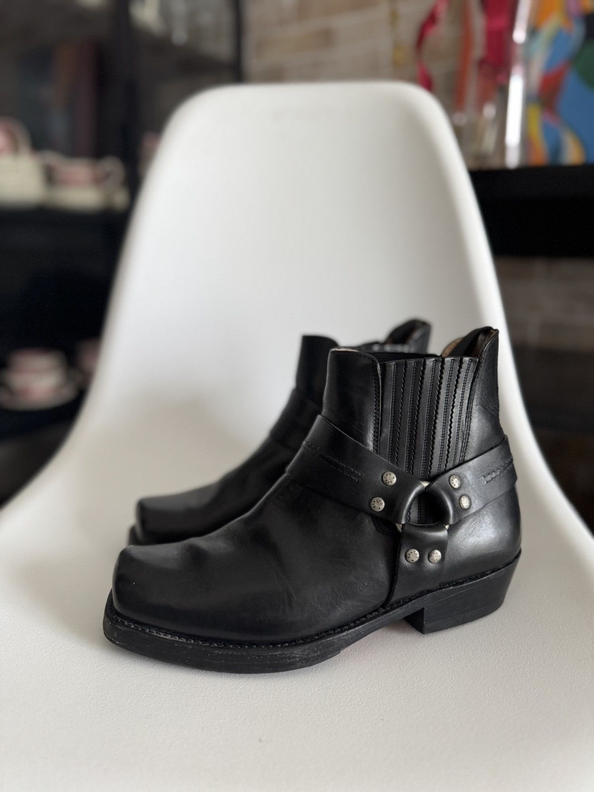 Sancho Boots Sancho Vintage Leather Motorcycle Buffalo Cowboy Black Boots Size US 7 / EU 40 - 7 Thumbnail