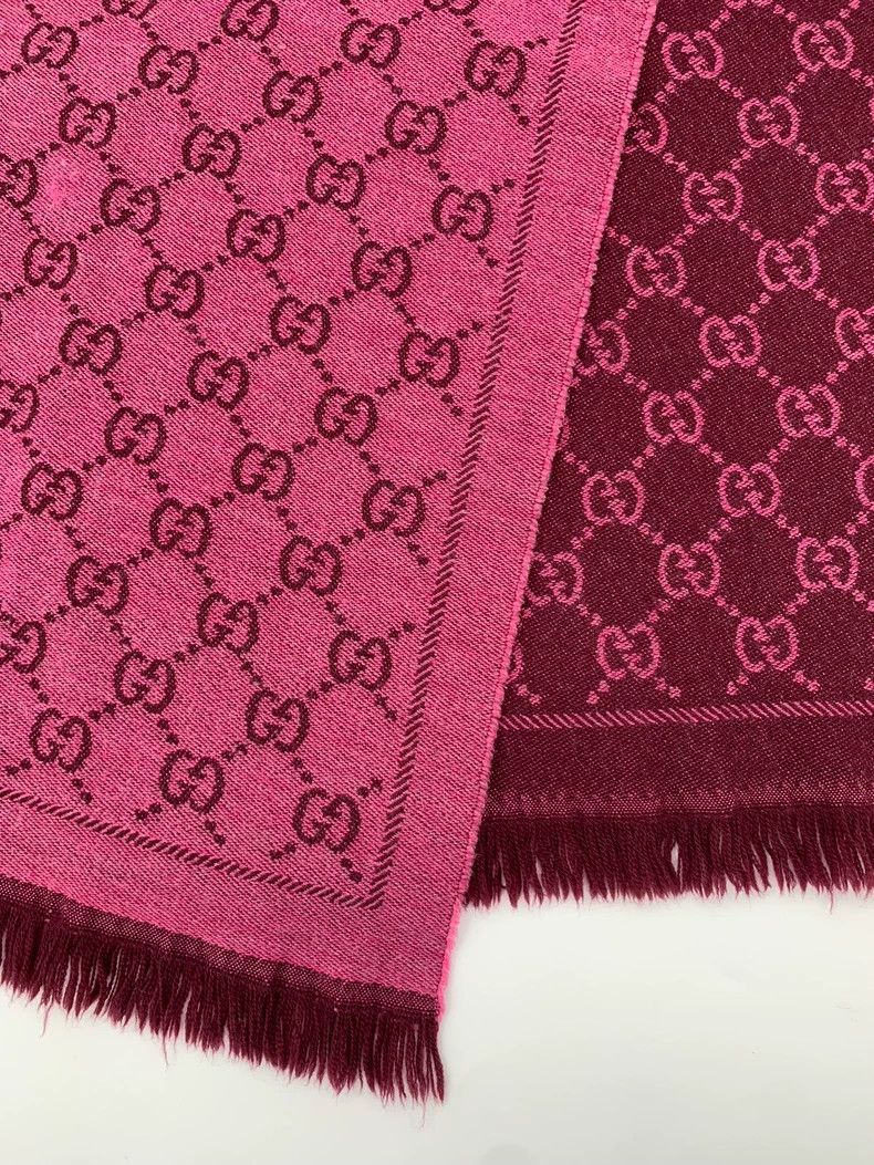 Gucci Gucci Rose-red double G old flower full print wool tassel s Size ONE SIZE - 6 Thumbnail