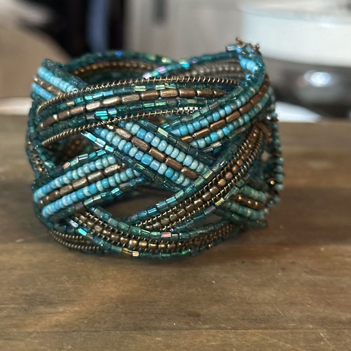 Vintage Vintage chunky braided turquoise and gold seed bead bracelet Size ONE SIZE - 5 Thumbnail