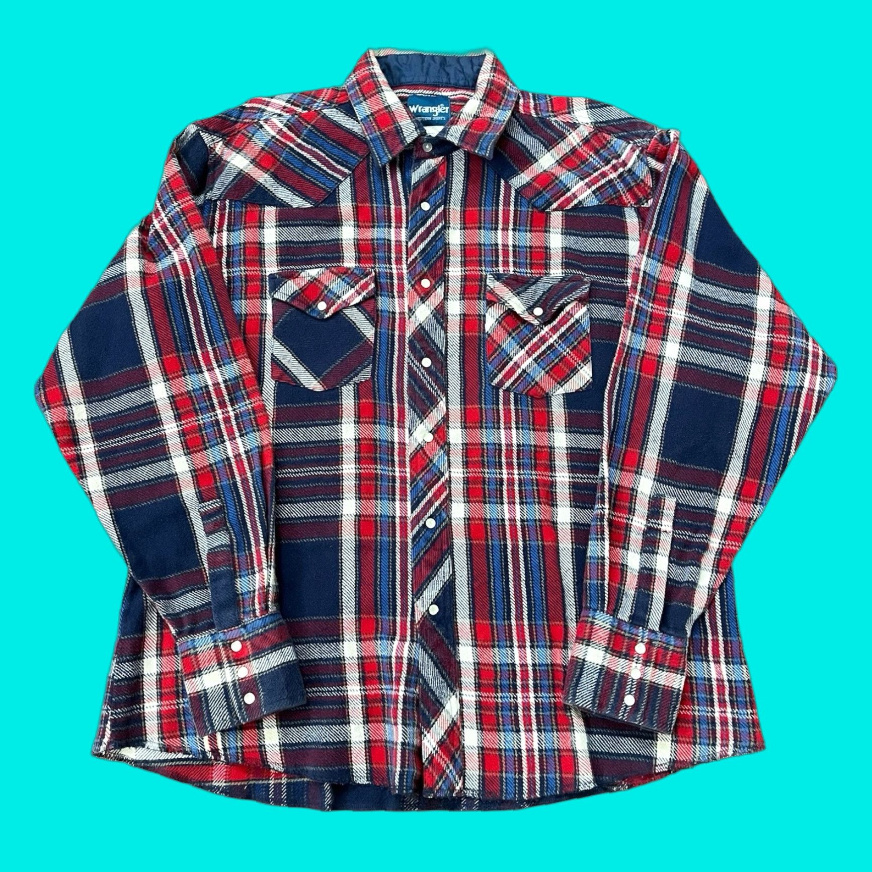 Vtg 90s Wrangler Western Shirt Mens XL Flannel Red Plaid Pearl Snap Cowboy  Thick