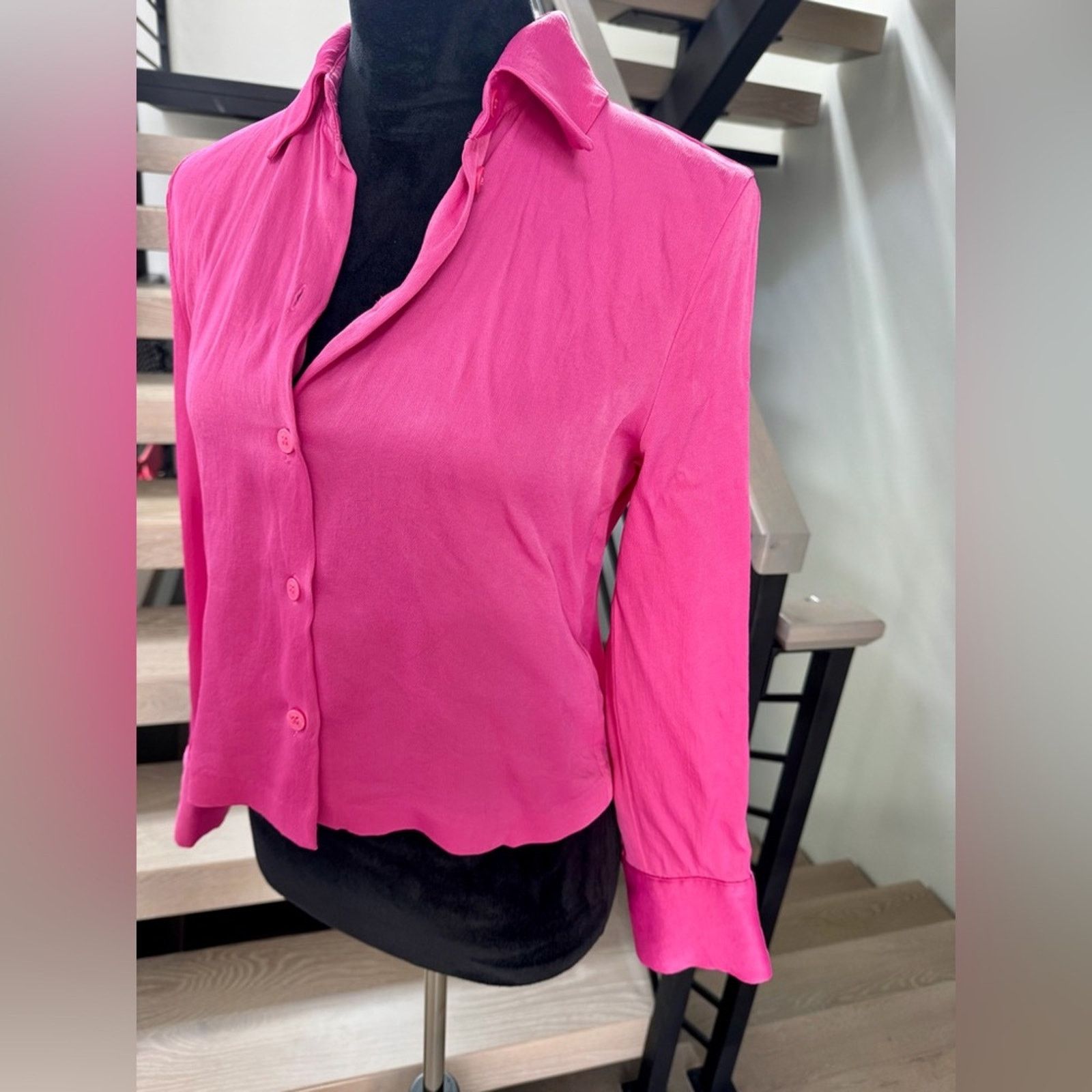 Zara Zara Women's Pink Button-Up Blouse size XS Size XS / US 0-2 / IT 36-38 - 3 Thumbnail