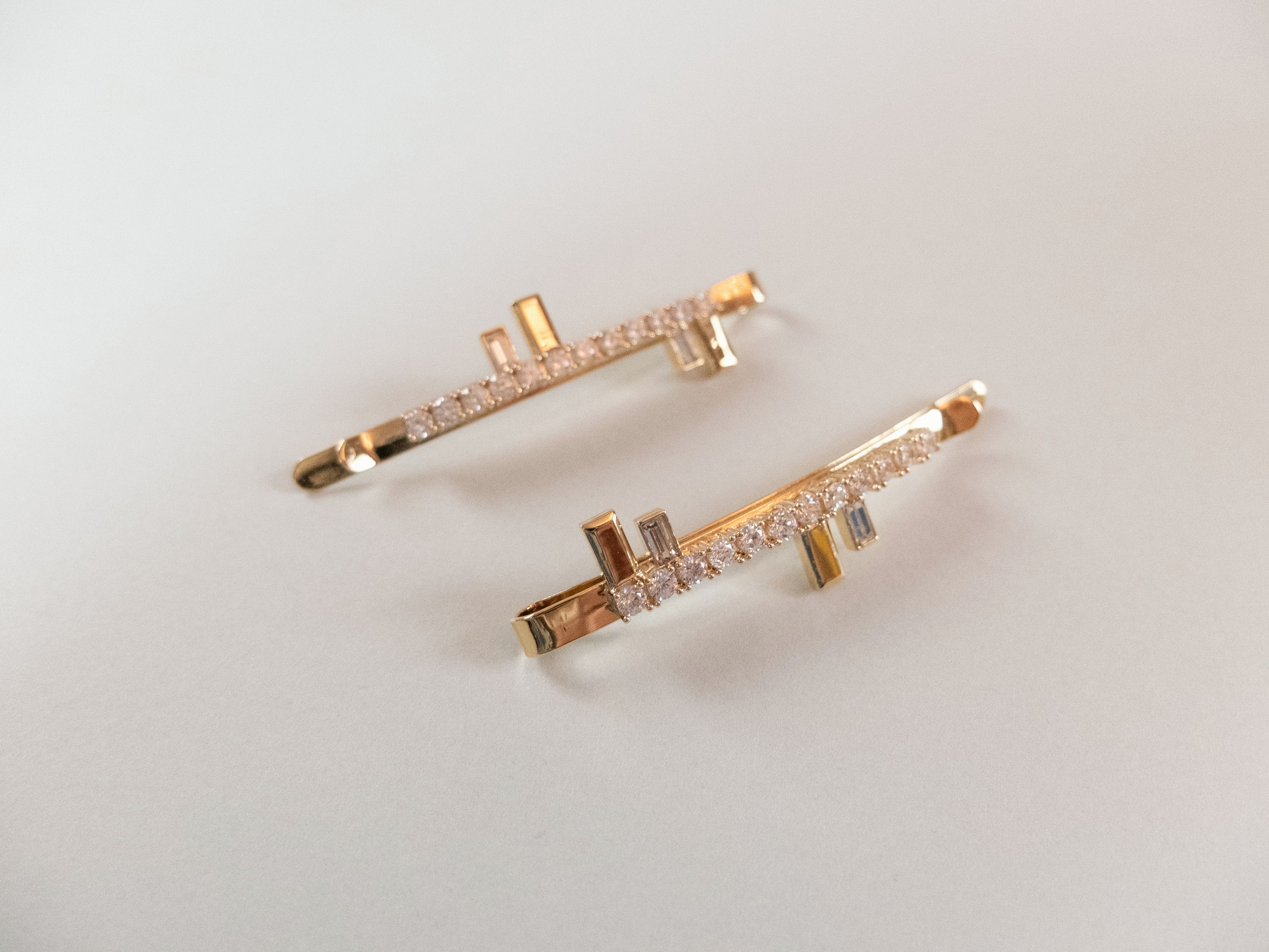 image of 2 X Fendi Gold Plated Metal Hair Clips With Strass Crystals, Women's