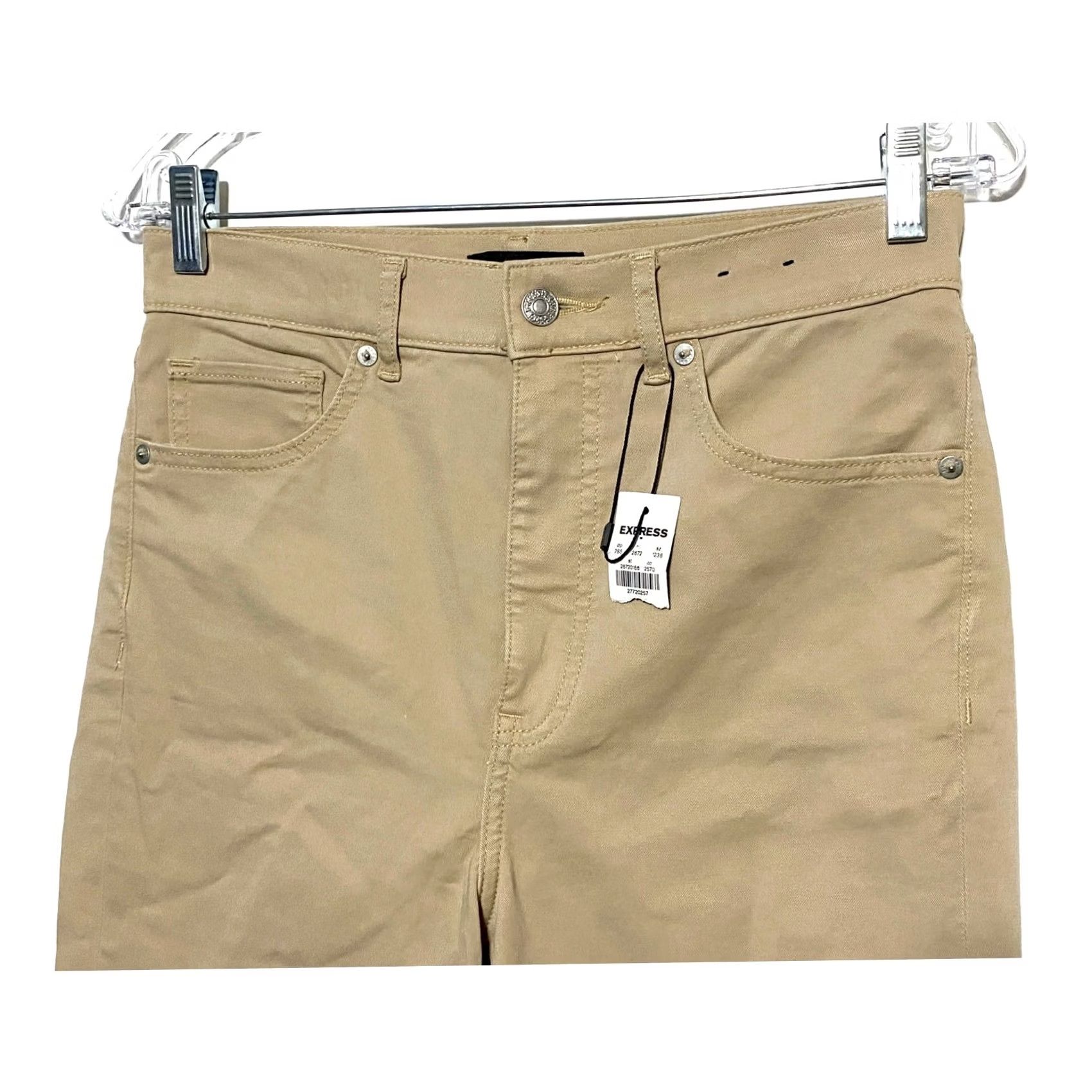 Express Express Khaki Jeans Womens 6R Straight High Rise NWT Chino Casual Workwear 29W 25.5in Inseam - Beige/Preppy, 79% Cotton 19% Rayon 2% Spandex Size 28" / US 6 / IT 42 - 3 Thumbnail