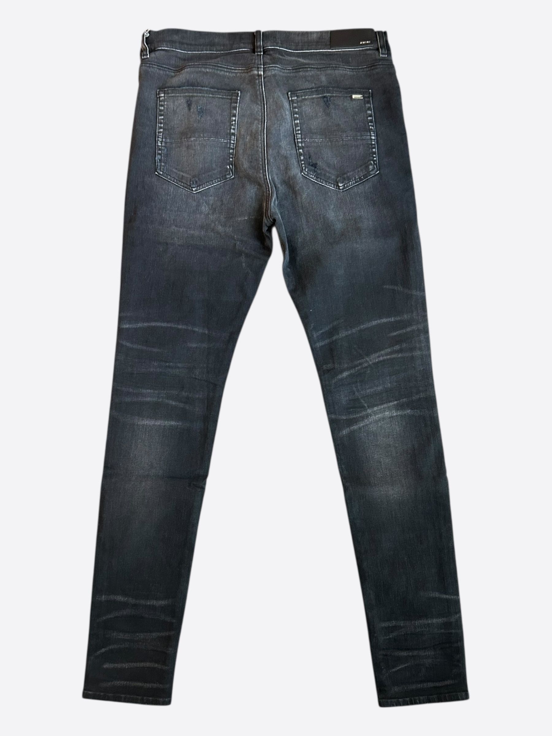 Amiri Aged Black Slash Distressed Straight Jeans