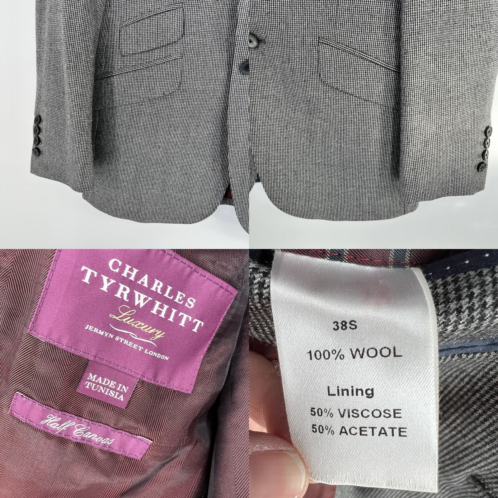 Charles Tyrwhitt Charles Tyrwhitt Mens Sport Coat Black Check Yorkshire Tweed Wool Slim Fit 38S Blazer Shirt Jacket Mens Size 38R - 8 Thumbnail