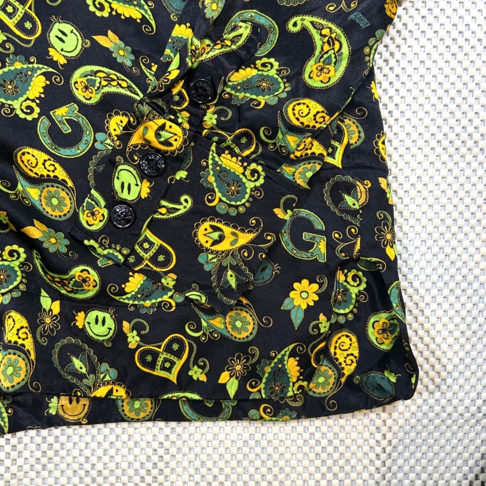 Ganni VINTAGE GANNI Blouse Shirt Womens 36 Black Paisley Button Down Long Sleeve Smiley Face Size S / US 4 / IT 40 - 4 Thumbnail