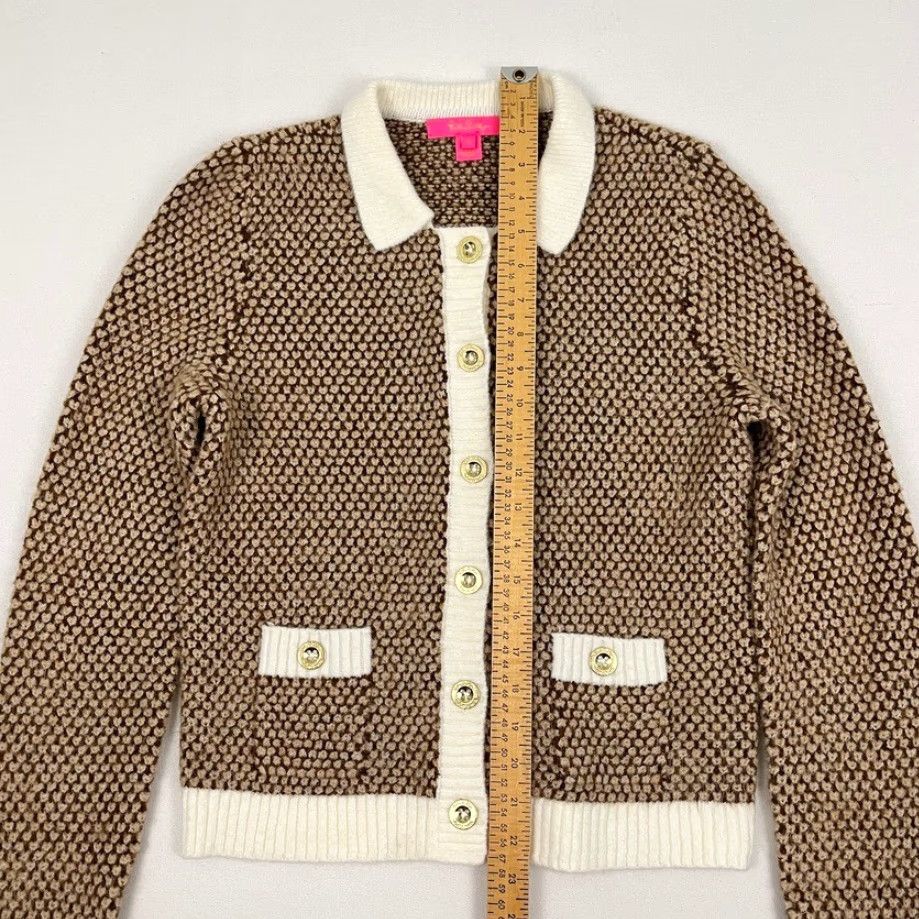Lilly Pulitzer Lilly Pulitzer Cardigan Sweater Womens Small Brown Tweed Stretch Work Chic Prep Cardigan Knit Crew Neck 3/4 Sleeve Lightweight Pockets Regular Size S / US 4 / IT 40 - 3 Thumbnail