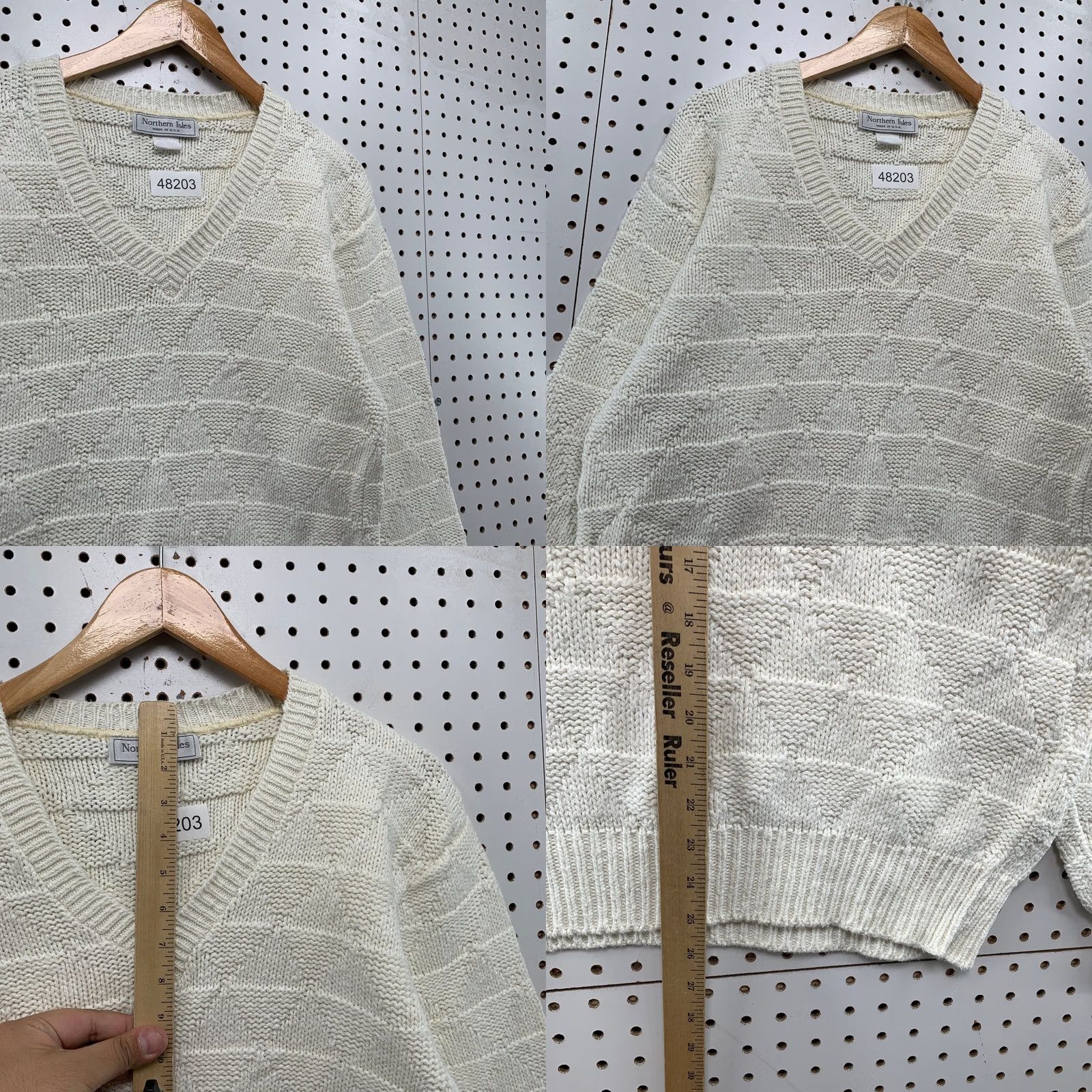 Vintage Vintage Northern Isles Knit Sweater Mens Medium White V-Neck Cotton Pullover Size US M / EU 48-50 / 2 - 8 Thumbnail