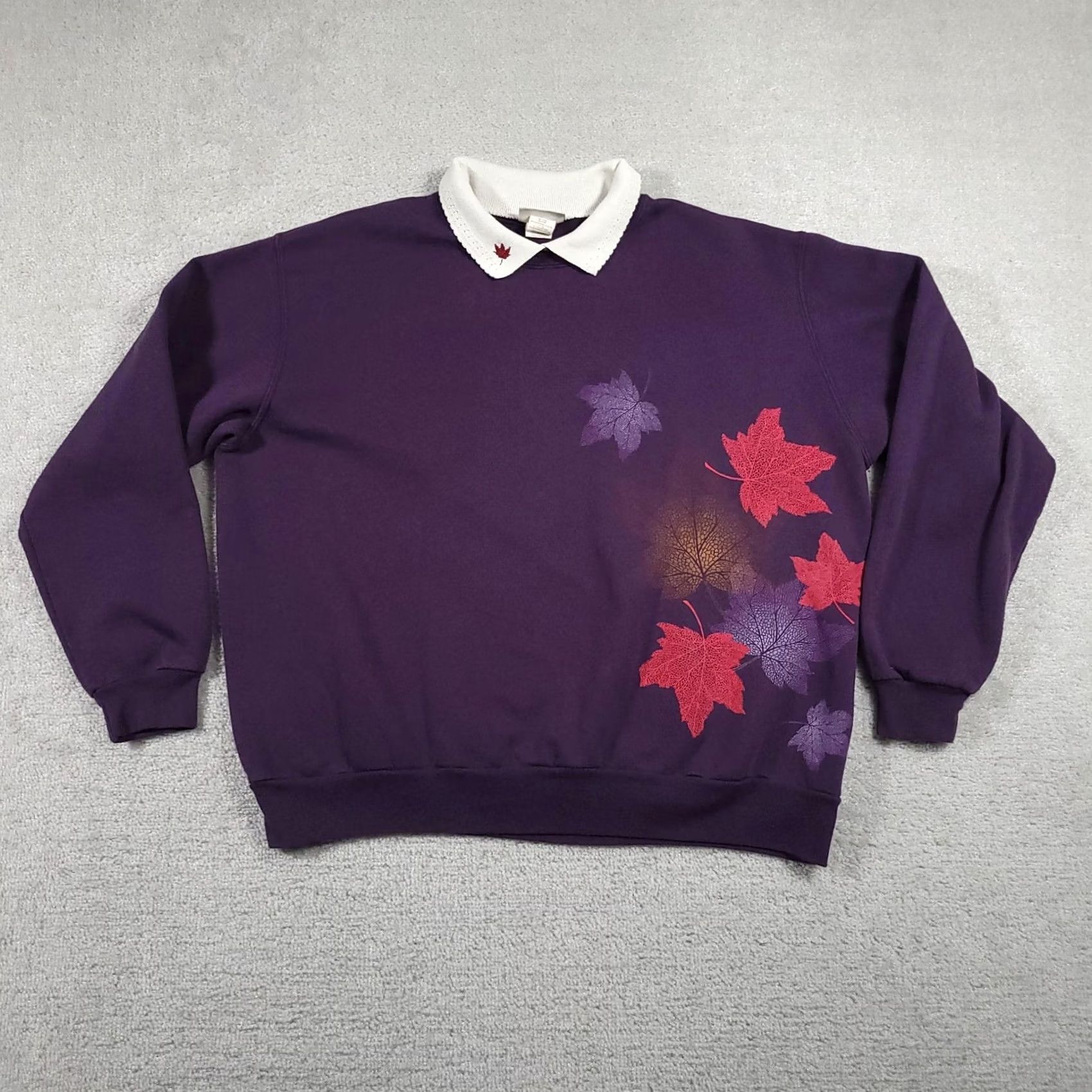 Vintage Day Breeze Sweater Womens XL Purple Embroidered Leaves Mock Collar Pullover Fall Size XL / US 12-14 / IT 48-50 - 2 Thumbnail