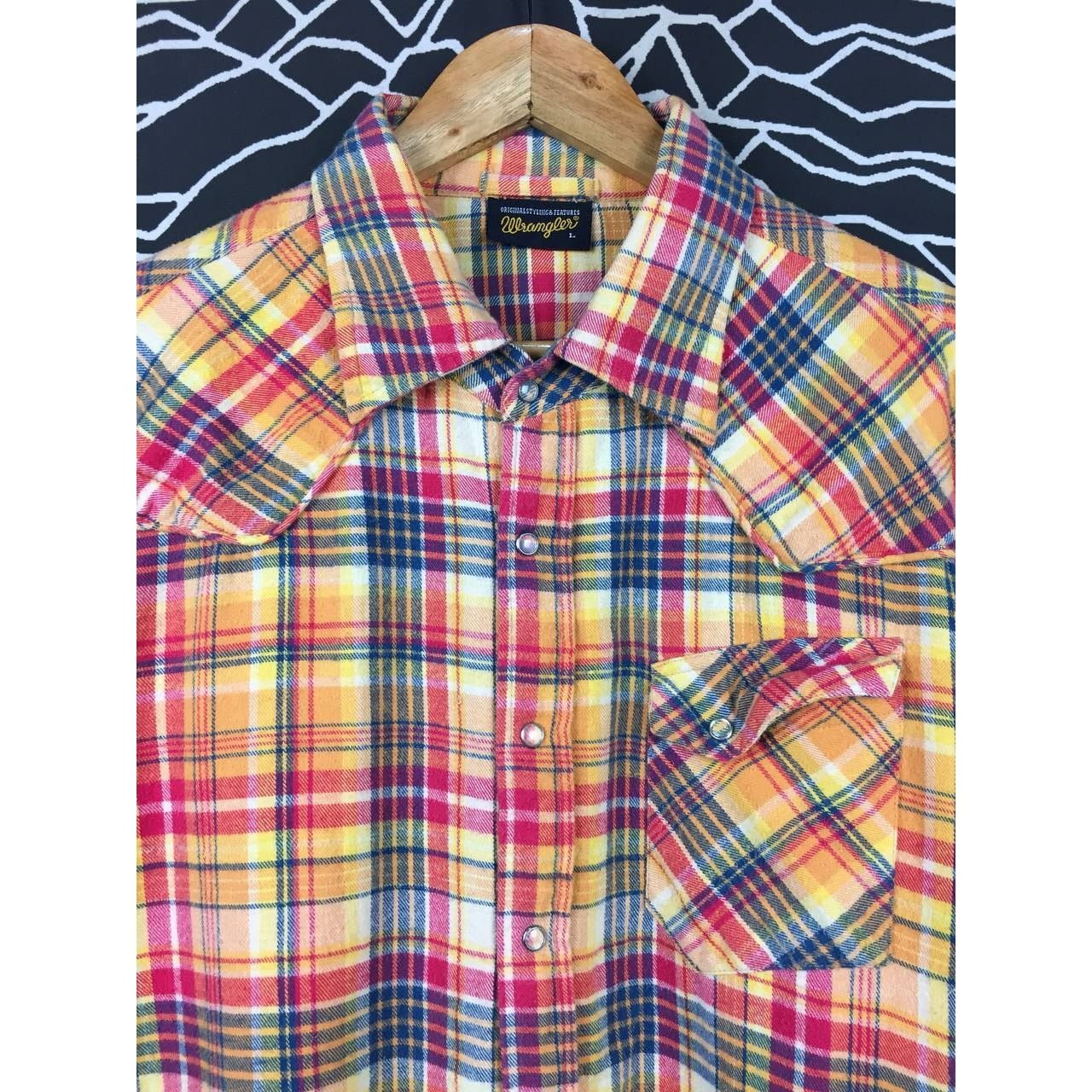 Flannel × Vintage × Wrangler Vtg Wrangler Western Snap Button Plaid Flannel Shirt Size US L / EU 52-54 / 3 - 3 Thumbnail