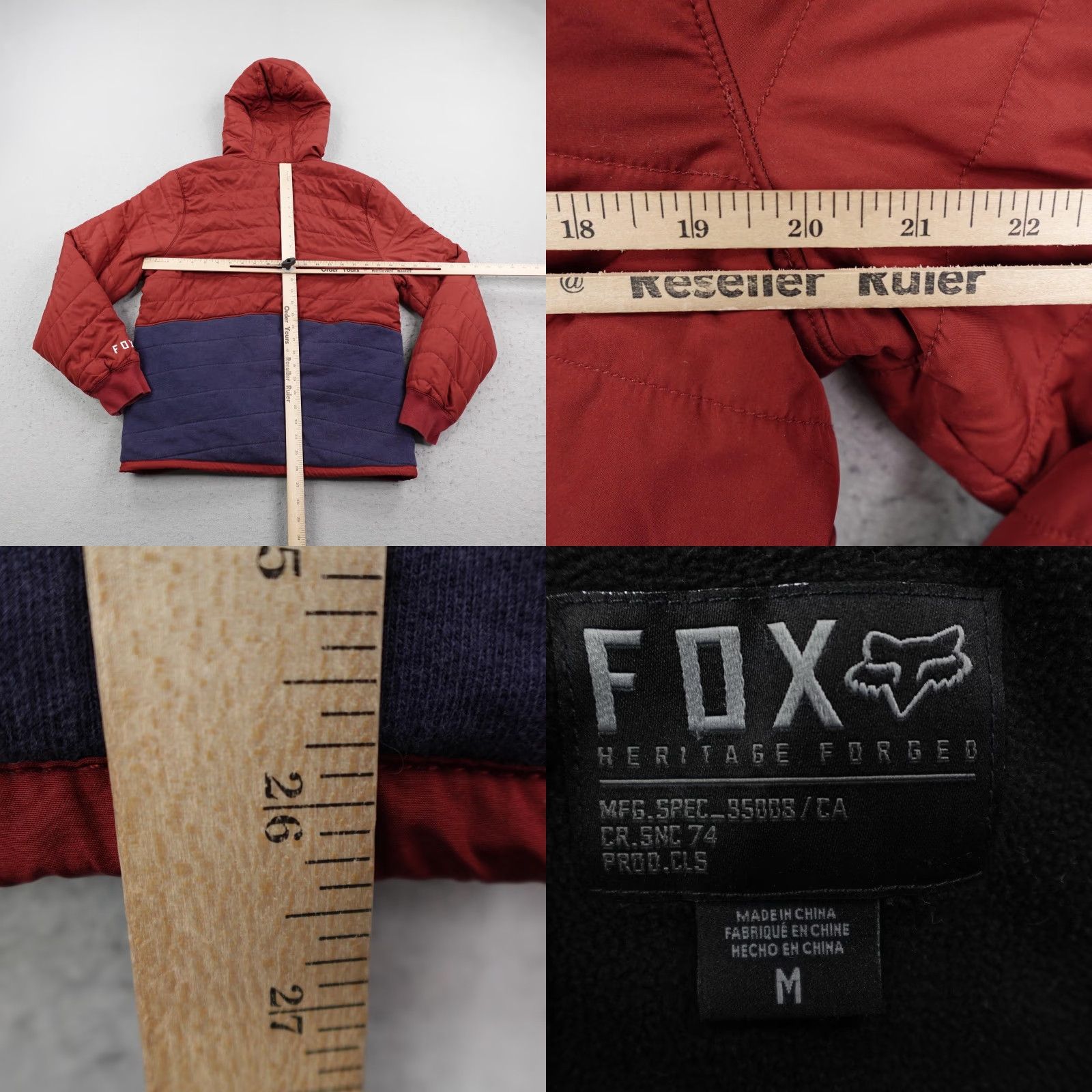 Fox Racing Fox Racing Jacket M Red Blue Hooded Quilted Lined Fleece Heritage Forged Zip Pockets Mens Casual Travel Workwear Autumn Winter Pattern Solid Logo Size US M / EU 48-50 / 2 - 8 Thumbnail