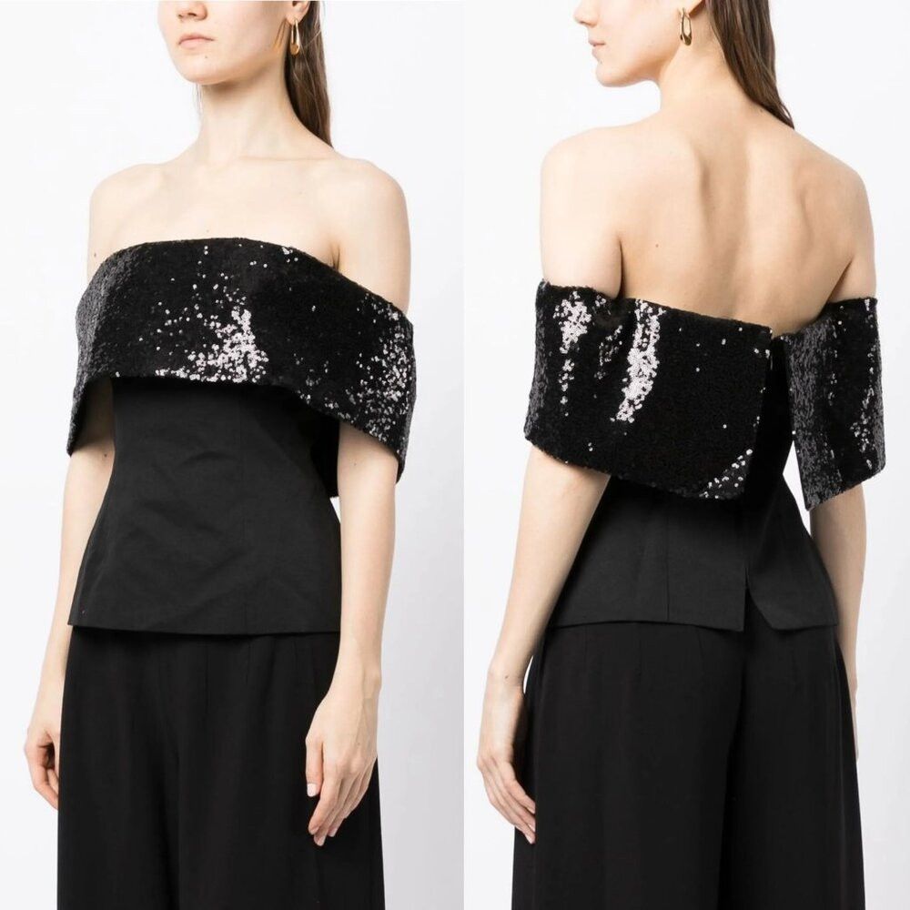 Staud NWT New $350 STAUD Giselle Sequin-Embellished Bandeau Black Size S / US 4 / IT 40 - 1 Thumbnail