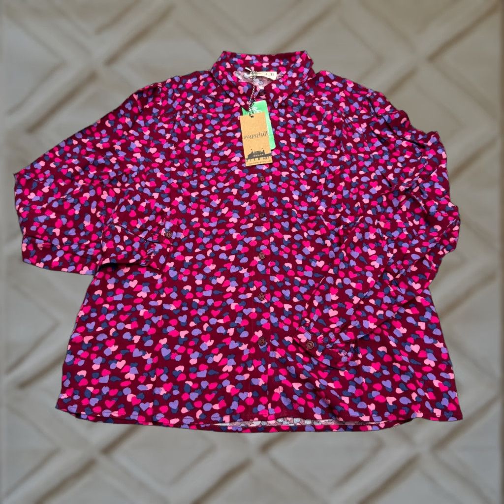 SUGARHILL BRIGHTON Button-Up Shirt Women 8 Burgundy Confetti Petal Long Sleeve Casual NWT