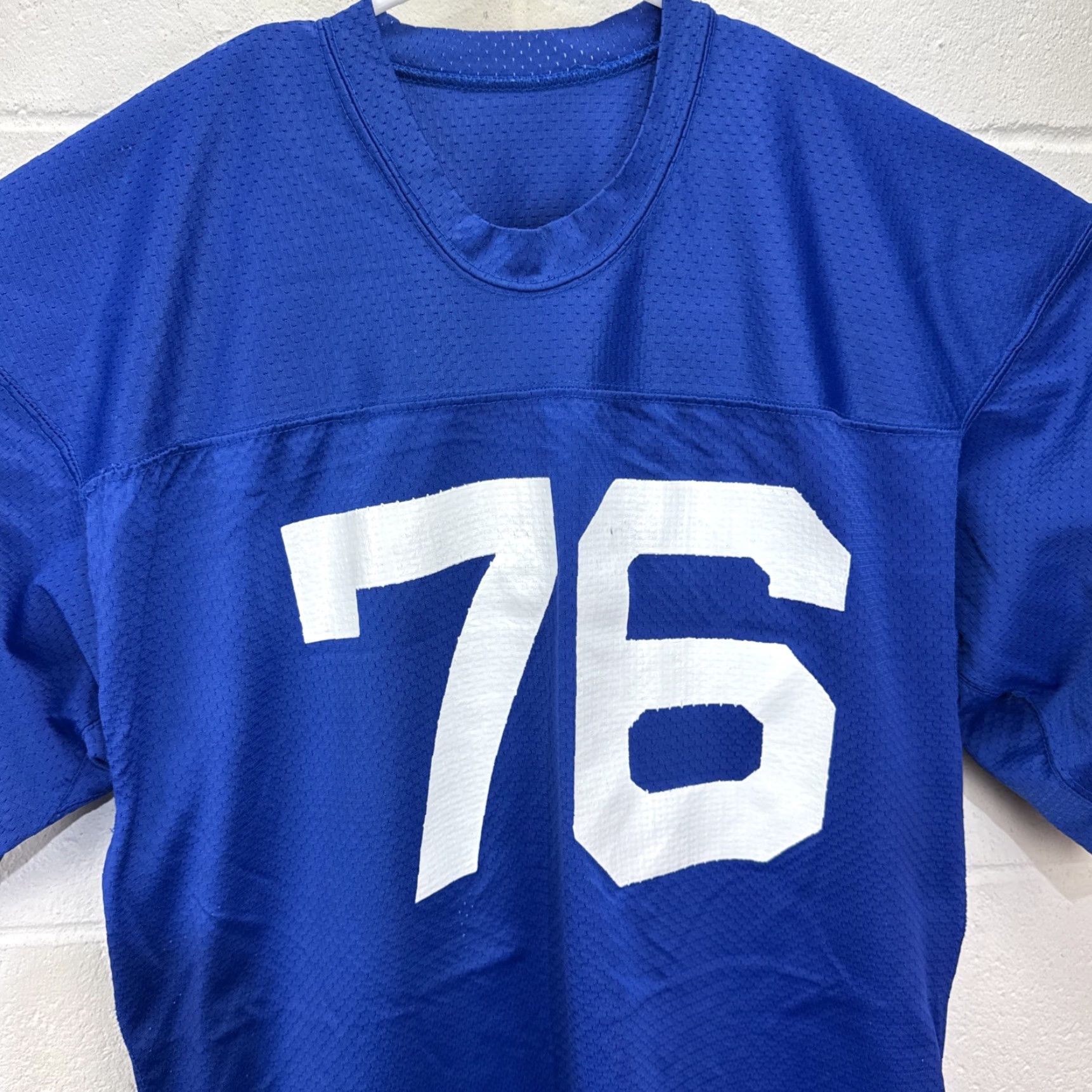 Champion VINTAGE Champion Football Jersey Blue #76 Large Men’s 70s USA Crew Neck Short Sleeve Athletic Jersey Size US L / EU 52-54 / 3 - 5 Thumbnail