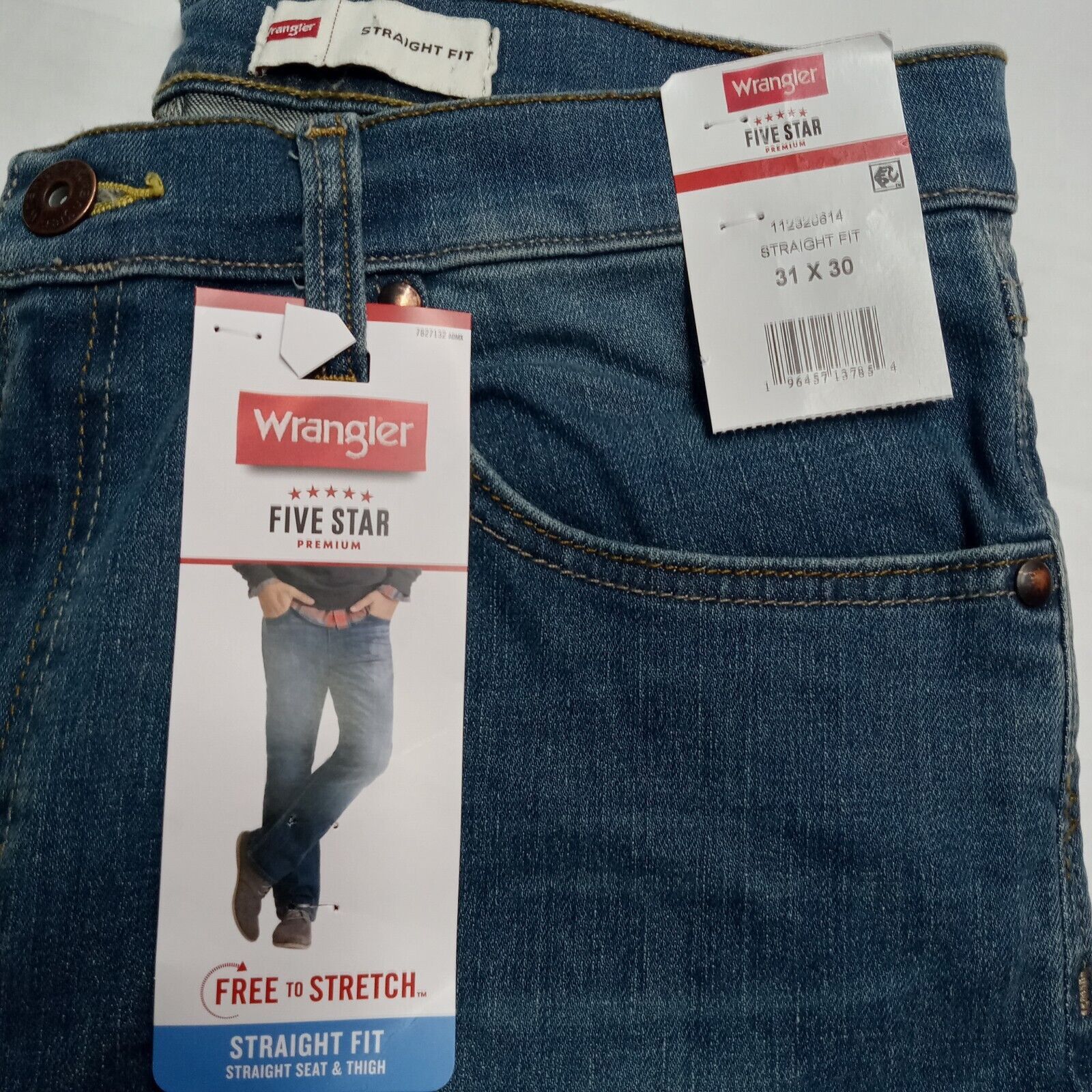 Wrangler Wrangler Premium 5 Star Jeans Men's 31x30 Straight Fit Blue Size US 31 - 2 Thumbnail