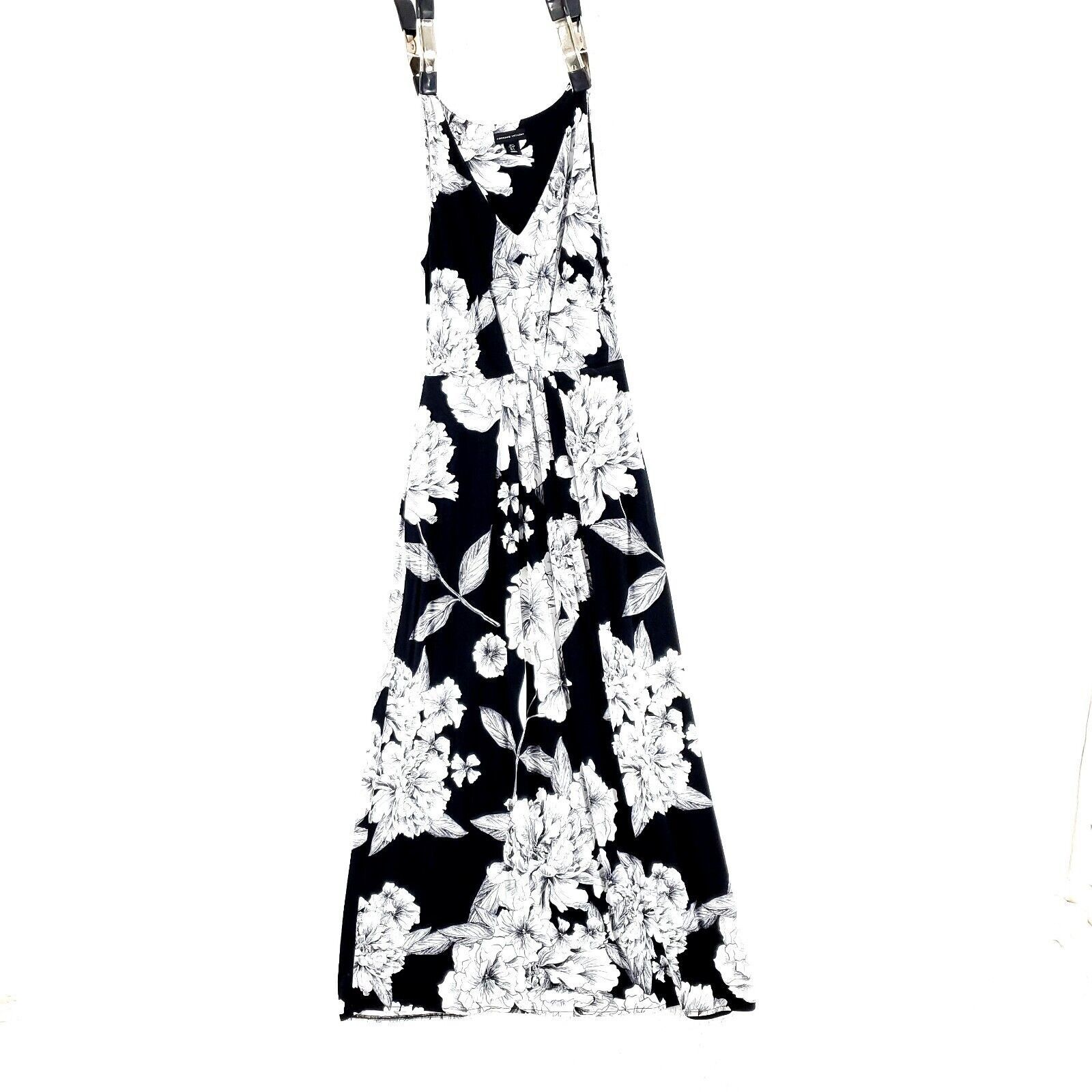 Designer Adrienne Vittadini Small Bodycon Black White Floral Maxi Dre Size S / US 4 / IT 40 - 1 Thumbnail