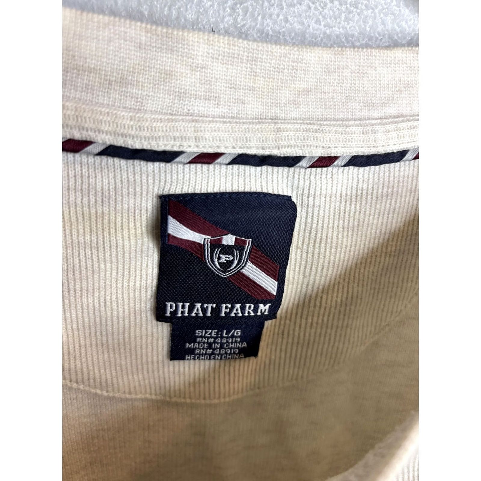 Phat Farm Phat Farm Shirt Mens L Cream Waffle Knit Thermal Long Sleeve Embroidered Crew Neck Graphic Print Streetwear Hip Hop Mens Size US L / EU 52-54 / 3 - 4 Thumbnail