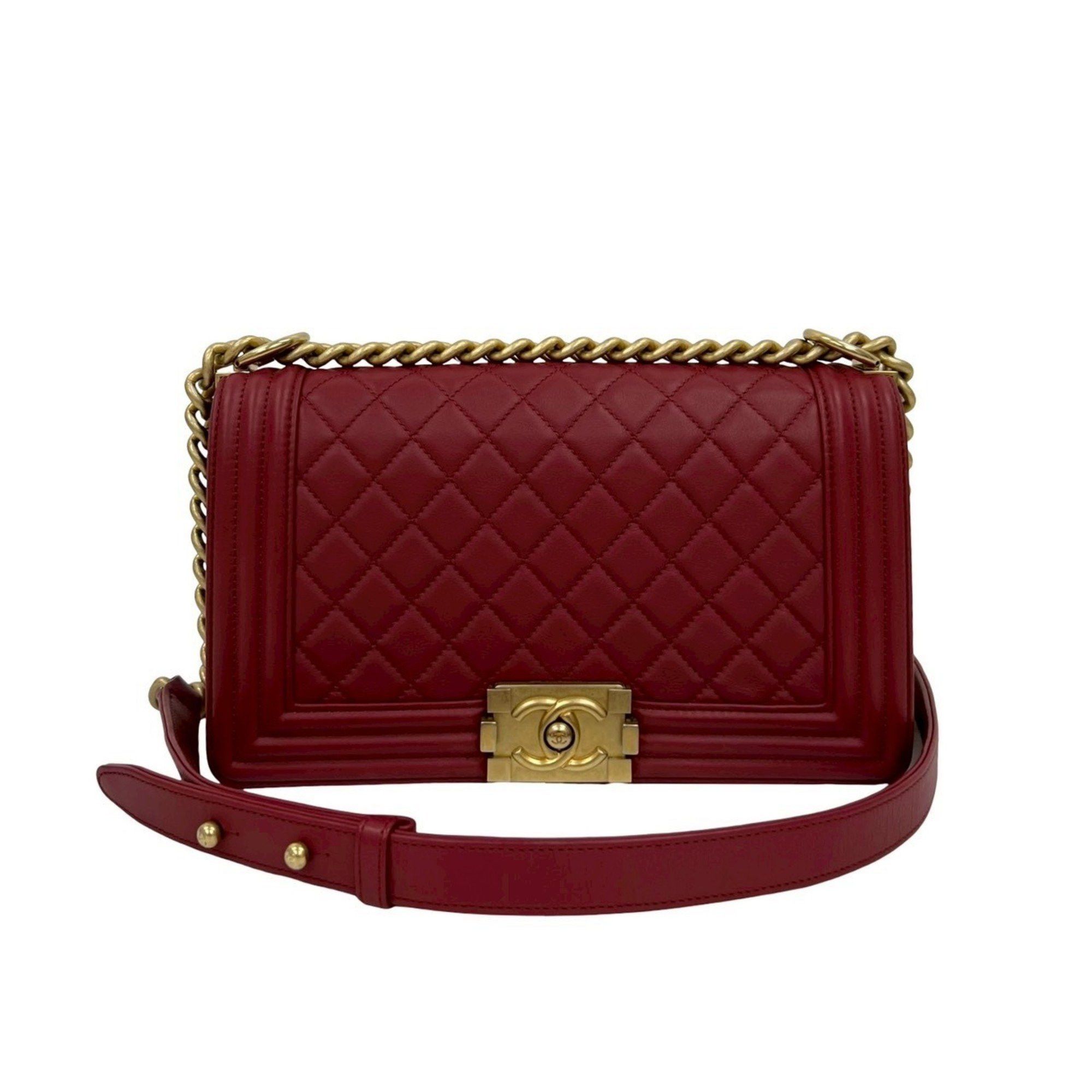 Chanel CHANEL Boy Chanel Lambskin Coco Mark Chain Shoulder Bag in Red, No. 26, 42526 Size ONE SIZE - 1 Thumbnail