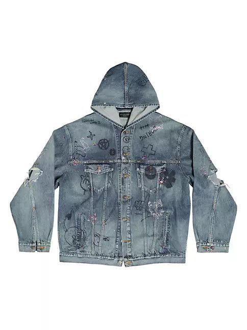 Balenciaga o1w1db10125 Oversized Hooded Jacket in Blue Size US L / EU 52-54 / 3 - 1 Thumbnail