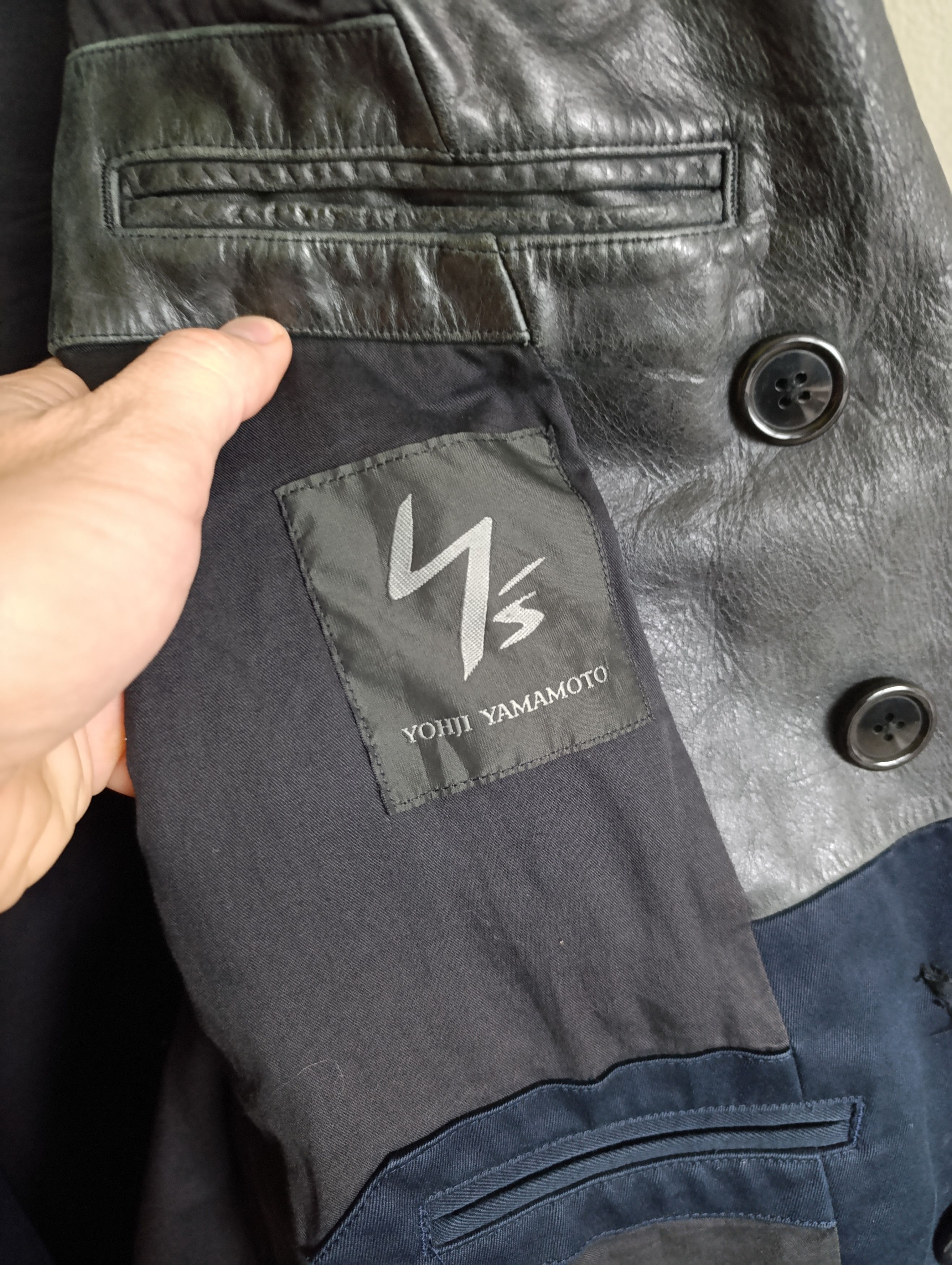 Yohji Yamamoto YOHJI YAMAMOTO Y'S MENS LEATHER SWITCHING COLOR DOUBLE COAT Size US XL / EU 56 / 4 - 11 Thumbnail