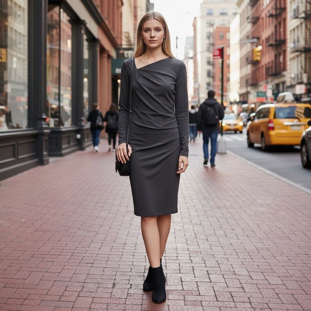 Other Andy The Anh Long Sleeve Asymmetrical Neck Grey Dress Size Size M / US 6-8 / IT 42-44 - 1 Thumbnail