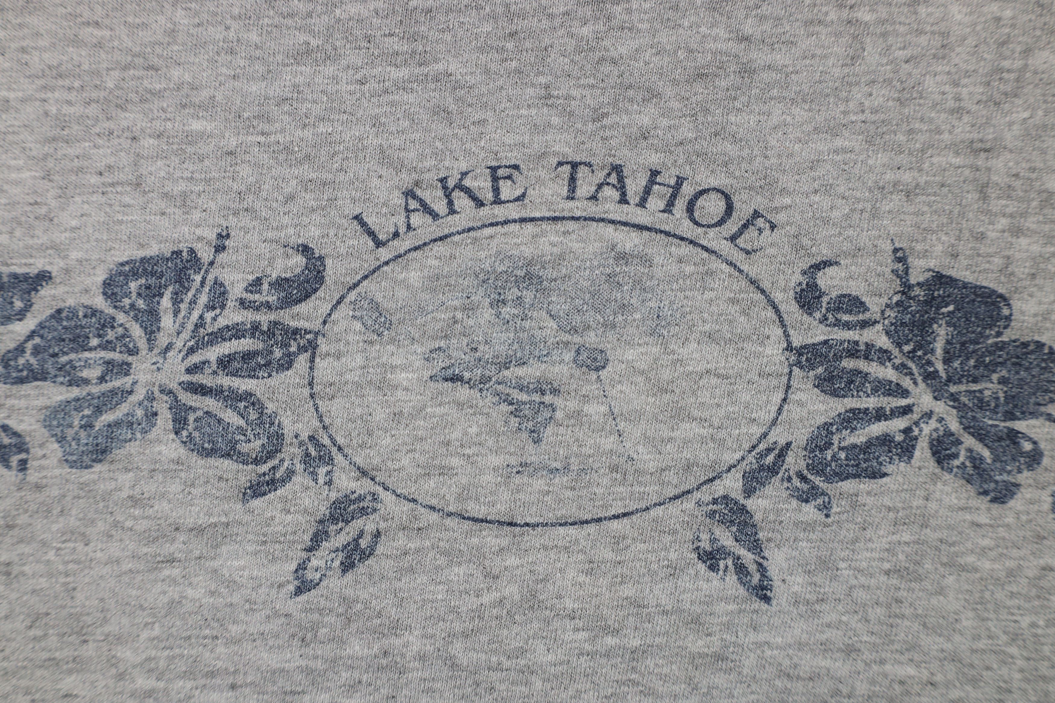 Vintage Vintage 90s Spell Out Lake Tahoe Skiing Flower T-Shirt Gray Size US XL / EU 56 / 4 - 5 Thumbnail