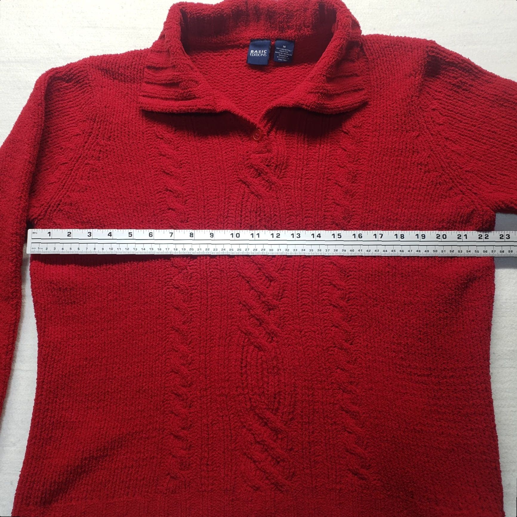 Basic Editions VINTAGE Basic Editions Sweater Shirt Women M Red Solid Cable-Knit V-Neck Pullover 90s Womens Size M / US 6-8 / IT 42-44 - 4 Thumbnail