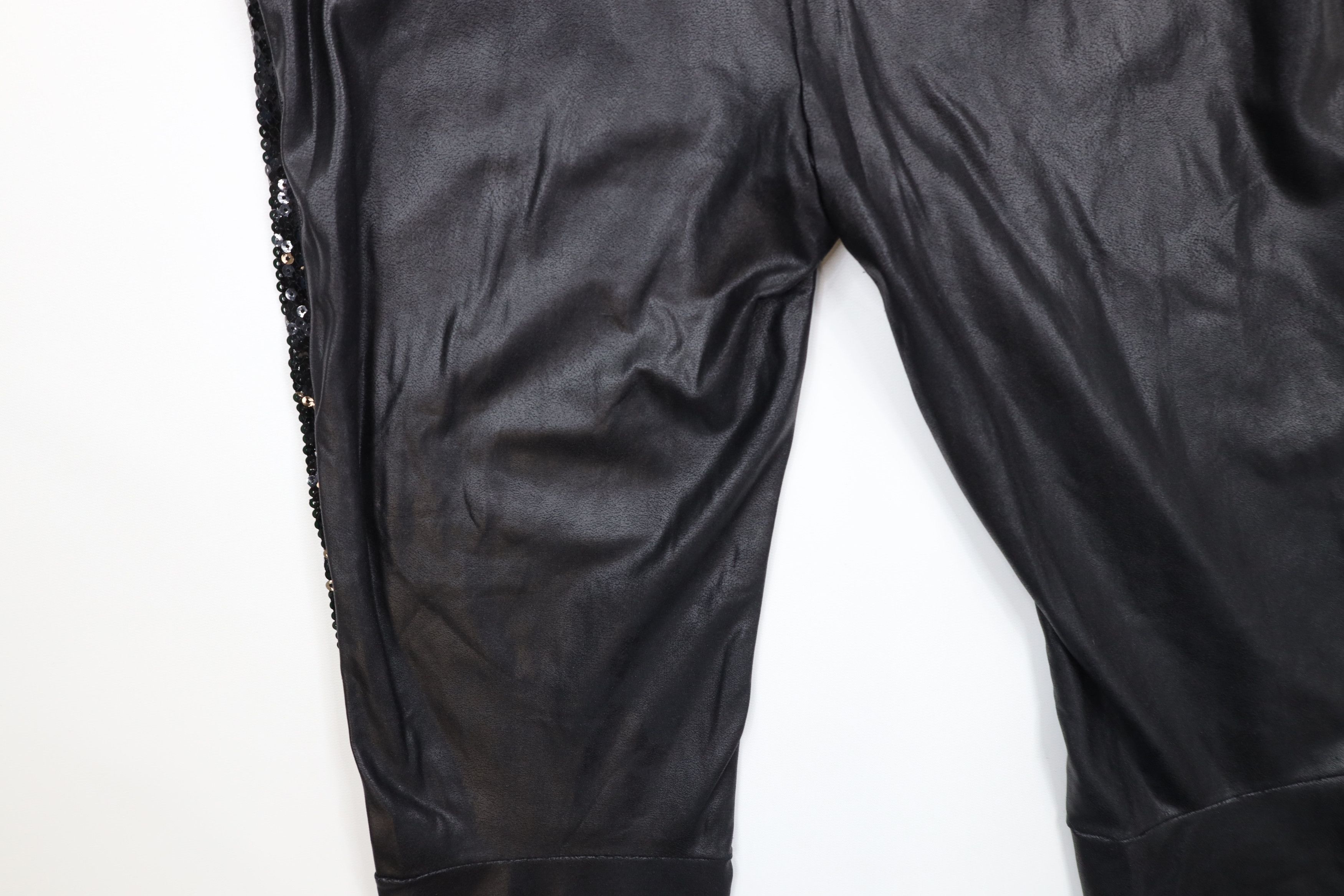 Spanx × Vintage Spanx Faux Leather Sequined Stretch Shapewear Leggings Black Size 30" / US 8 / IT 44 - 12 Thumbnail