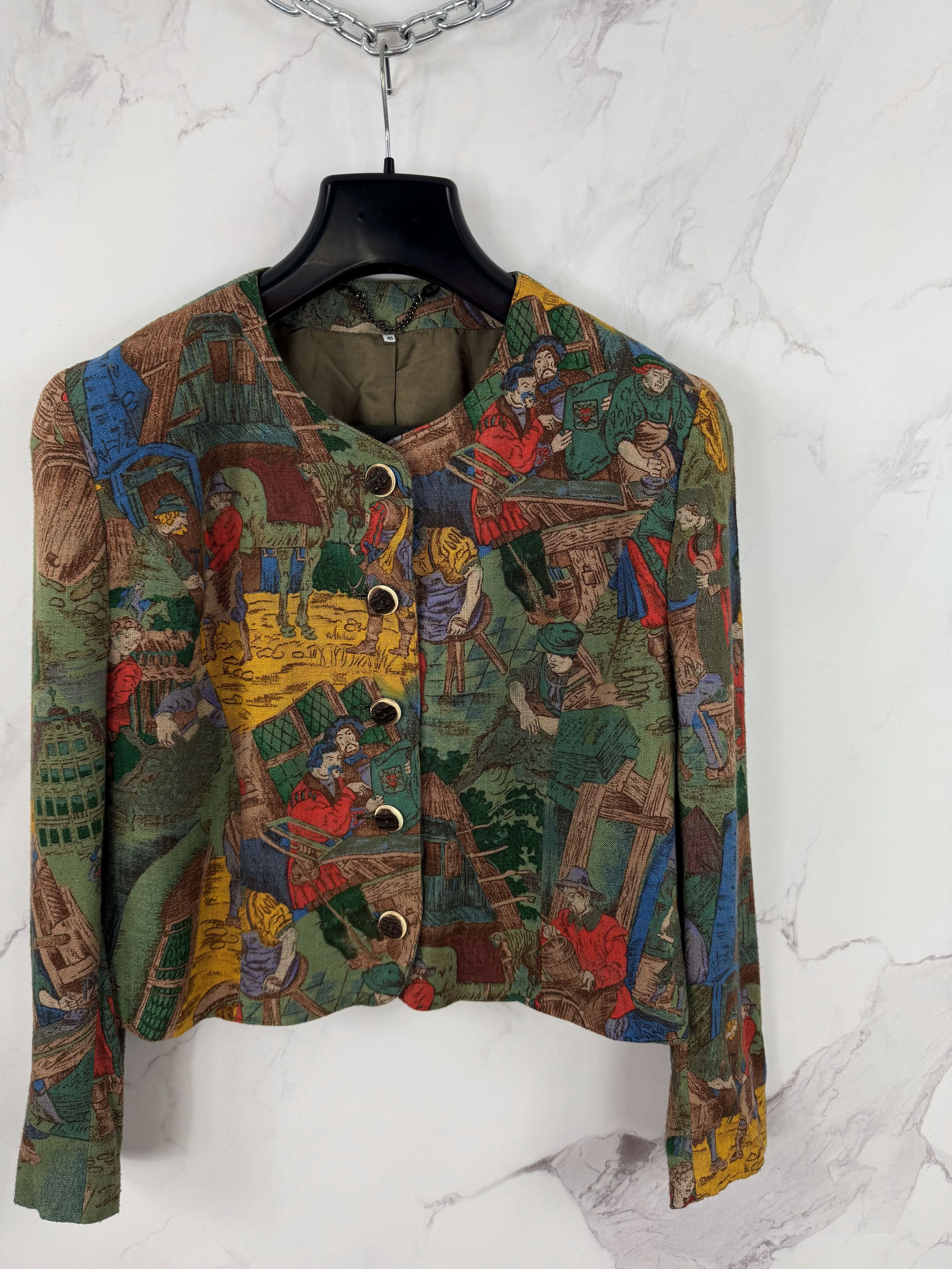 Vintage Vintage Cropped Blazer With Medieval Historical Pattern Size L / US 10 / IT 46 - 2 Thumbnail