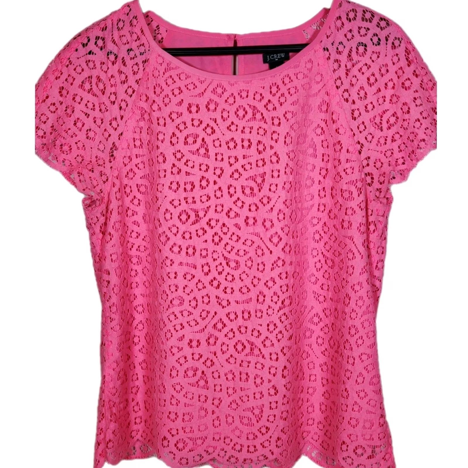 J.Crew J.CREW Blouse Womens 6 Pink Bright Raindrop Lace Scalloped Hem Women Size Size M / US 6-8 / IT 42-44 - 2 Thumbnail