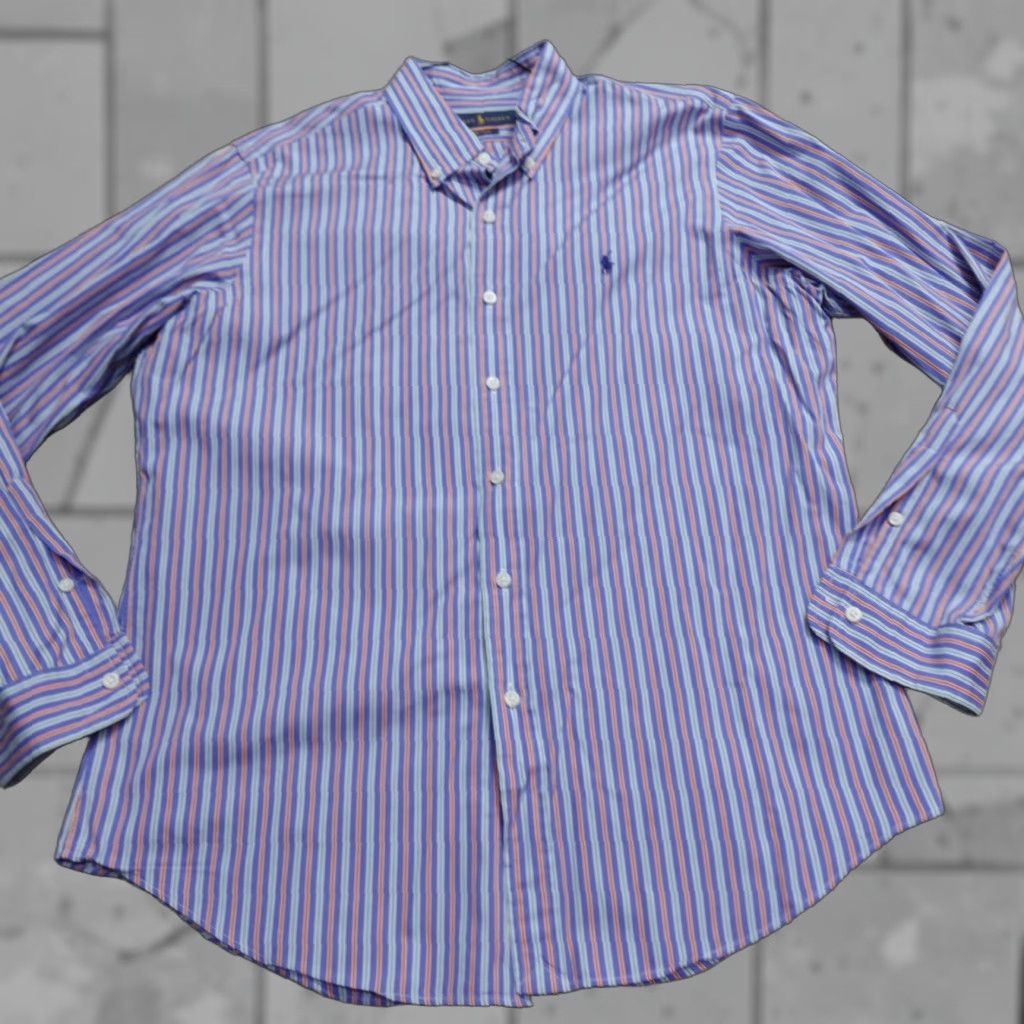 Polo Ralph Lauren Polo Ralph Lauren Shirt Large Blue Striped Button-Down 120'S Poplin Mens L Size US L / EU 52-54 / 3 - 1 Thumbnail