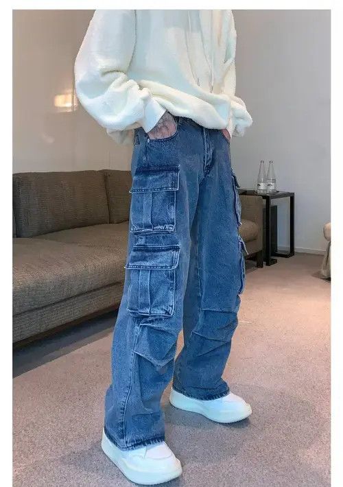 image of Vintage Faded Pleated Baggy Flared Cargo Pants in Grey, Men's (Size 32)