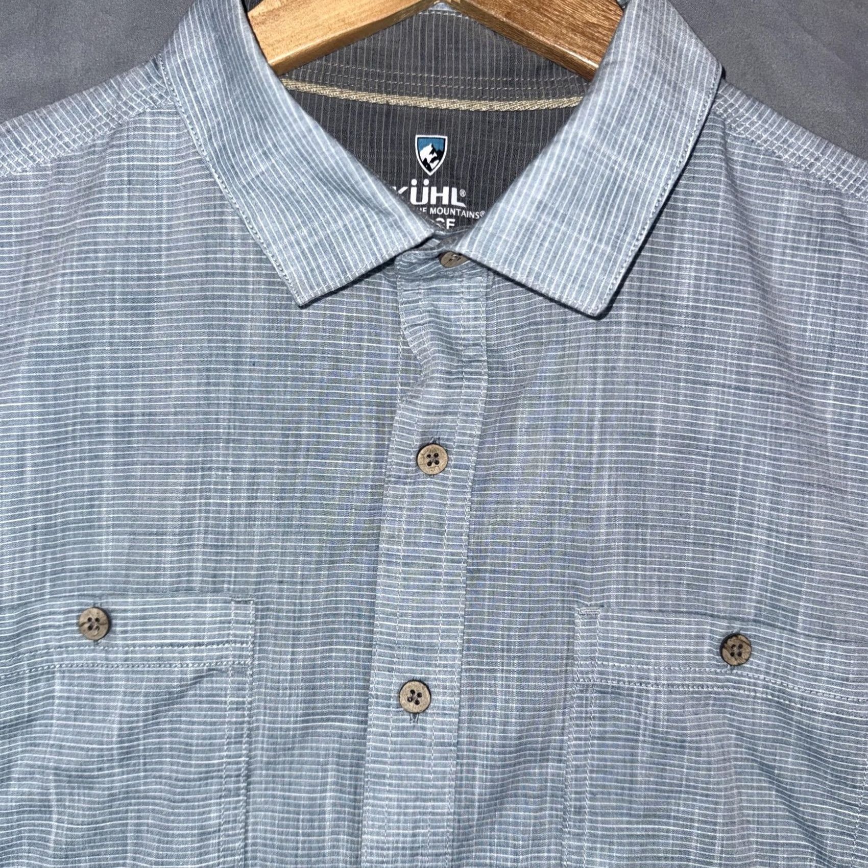 Vintage KÜHL Shirt Mens Large Blue Check Woven Short Sleeve Button Front Casual Size US L / EU 52-54 / 3 - 7 Thumbnail