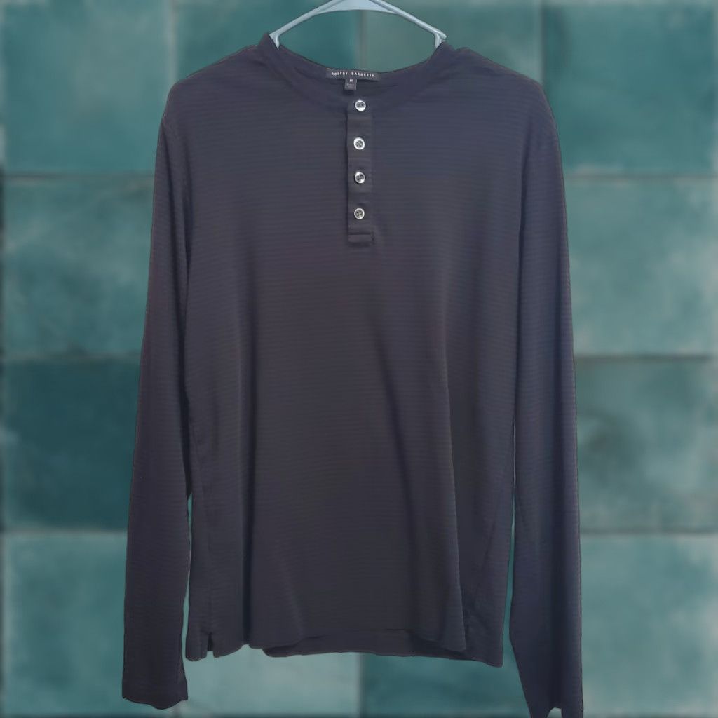 Vintage Robert Barakett Mens Henley Black Striped Colton Long Sleeve Tee Shirt M Size US M / EU 48-50 / 2 - 1 Thumbnail