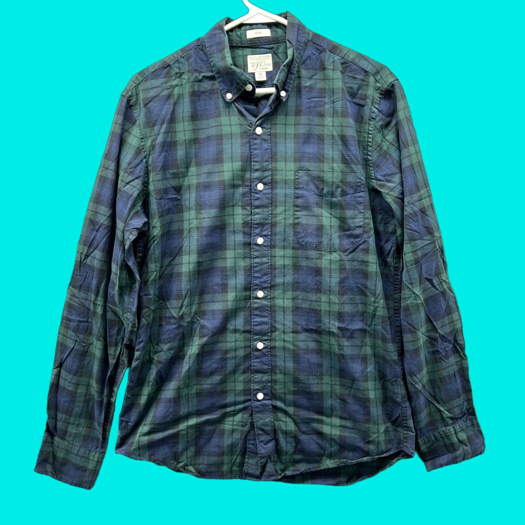 J.Crew VINTAGE: No J.CREW Shirt Button-Up Plaid Flannel Green Blue Tart an Classic Collar 40 in Chest Regular Fit M Adult Medium Mens Size US M / EU 48-50 / 2 - 1 Thumbnail