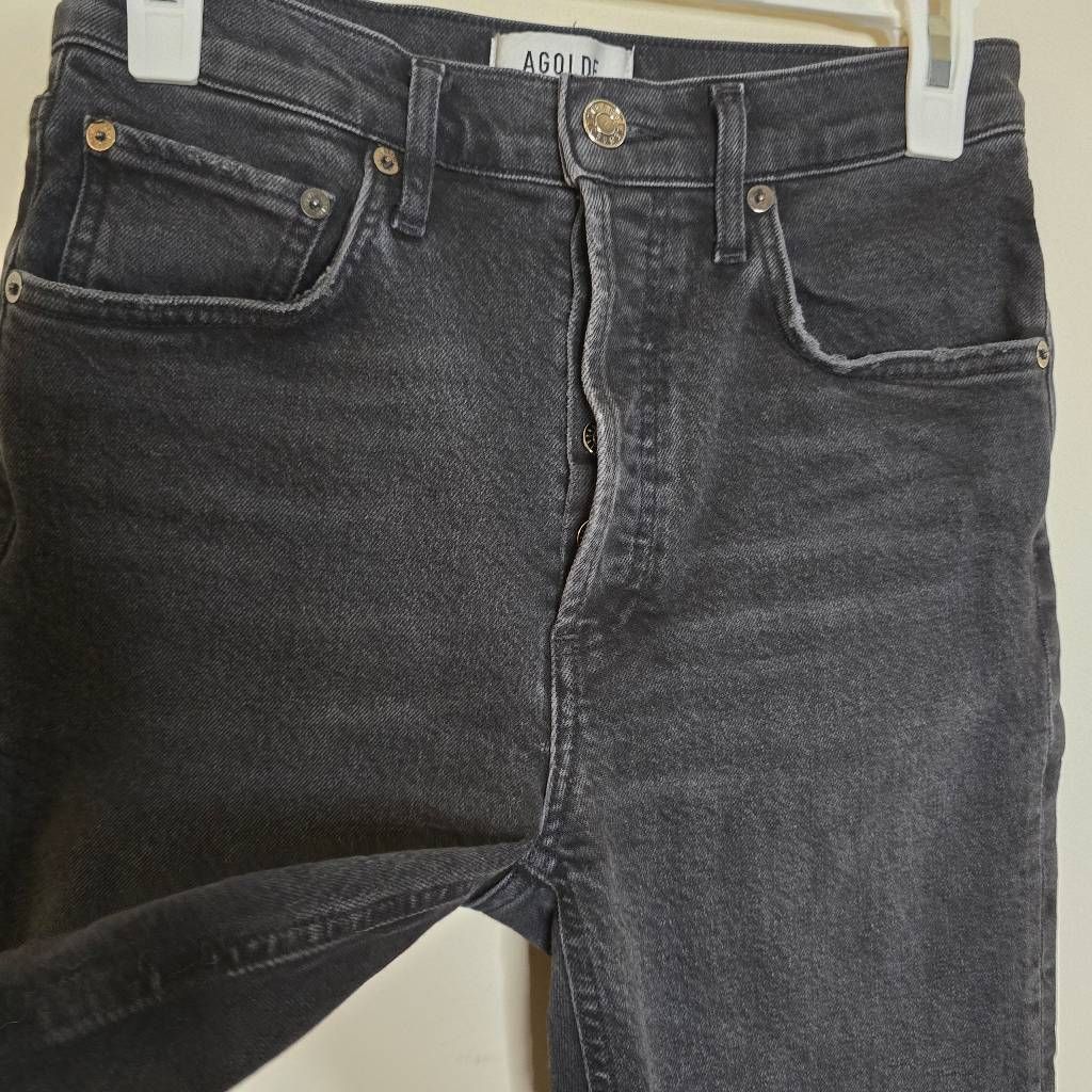 Agolde AGOLDE Riley Jeans Women’s 26 Black High Waist Straight Leg Cropped Raw Hem Size 26" / US 2 / IT 38 - 8 Thumbnail