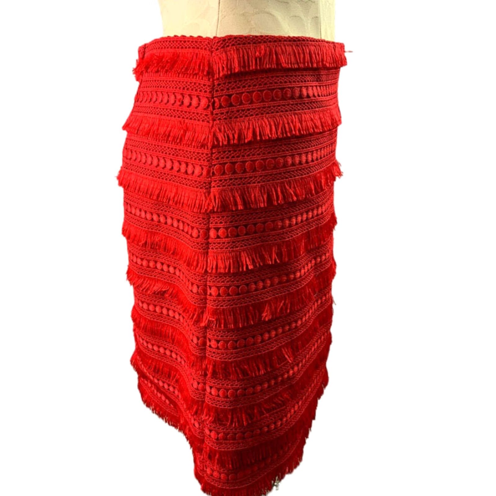 J.Crew J.Crew Skirt Women's 2 Red Mini Fringed Lined Style#G1719 Short 17" Waist 14" Hip 19" Vintage? No, not vintage. Size 26" / US 2 / IT 38 - 4 Thumbnail