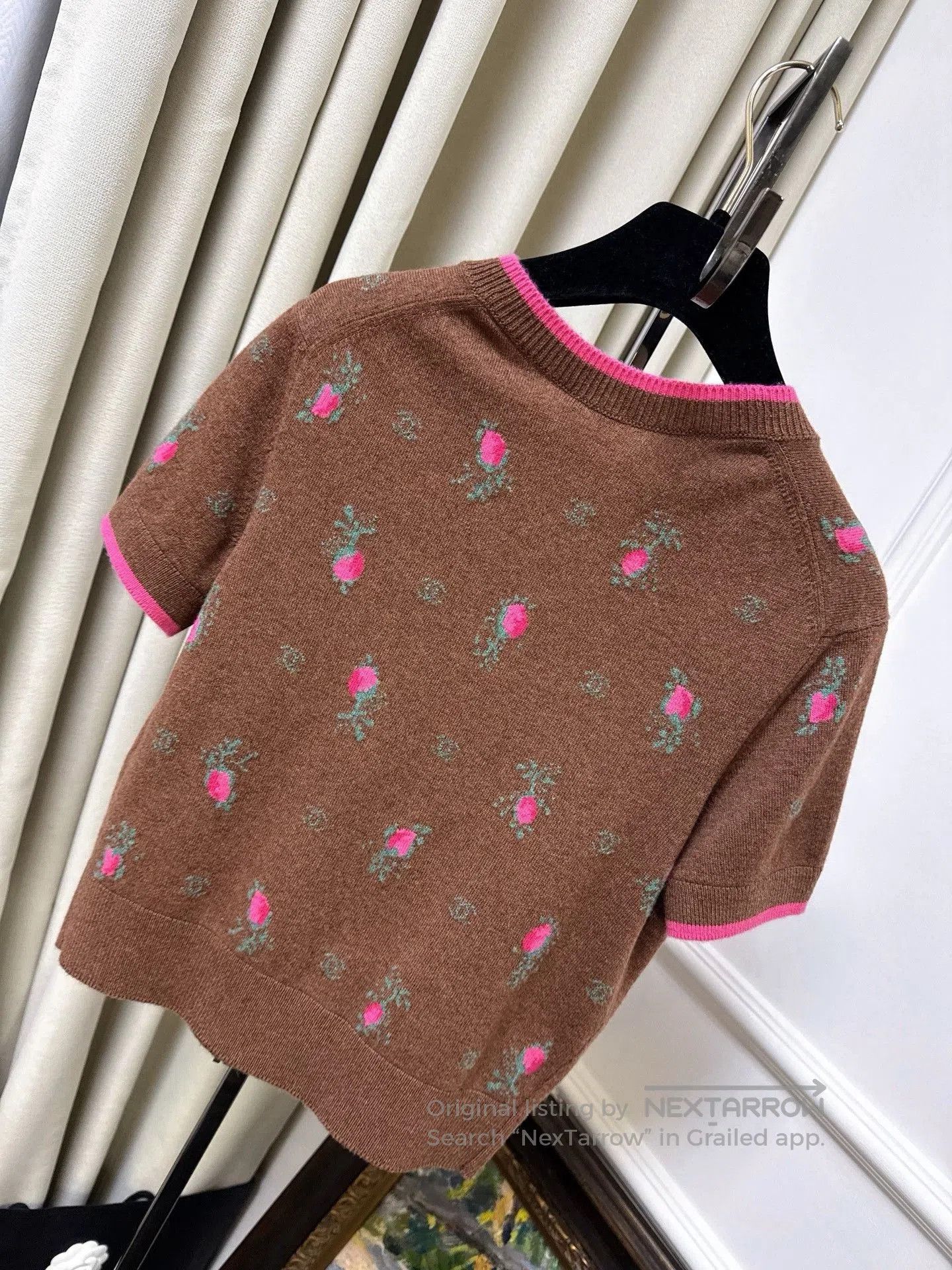 Chanel Chanel 22K Brown Floral Cashmere Cardigan. Size XS / US 0-2 / IT 36-38 - 2 Thumbnail