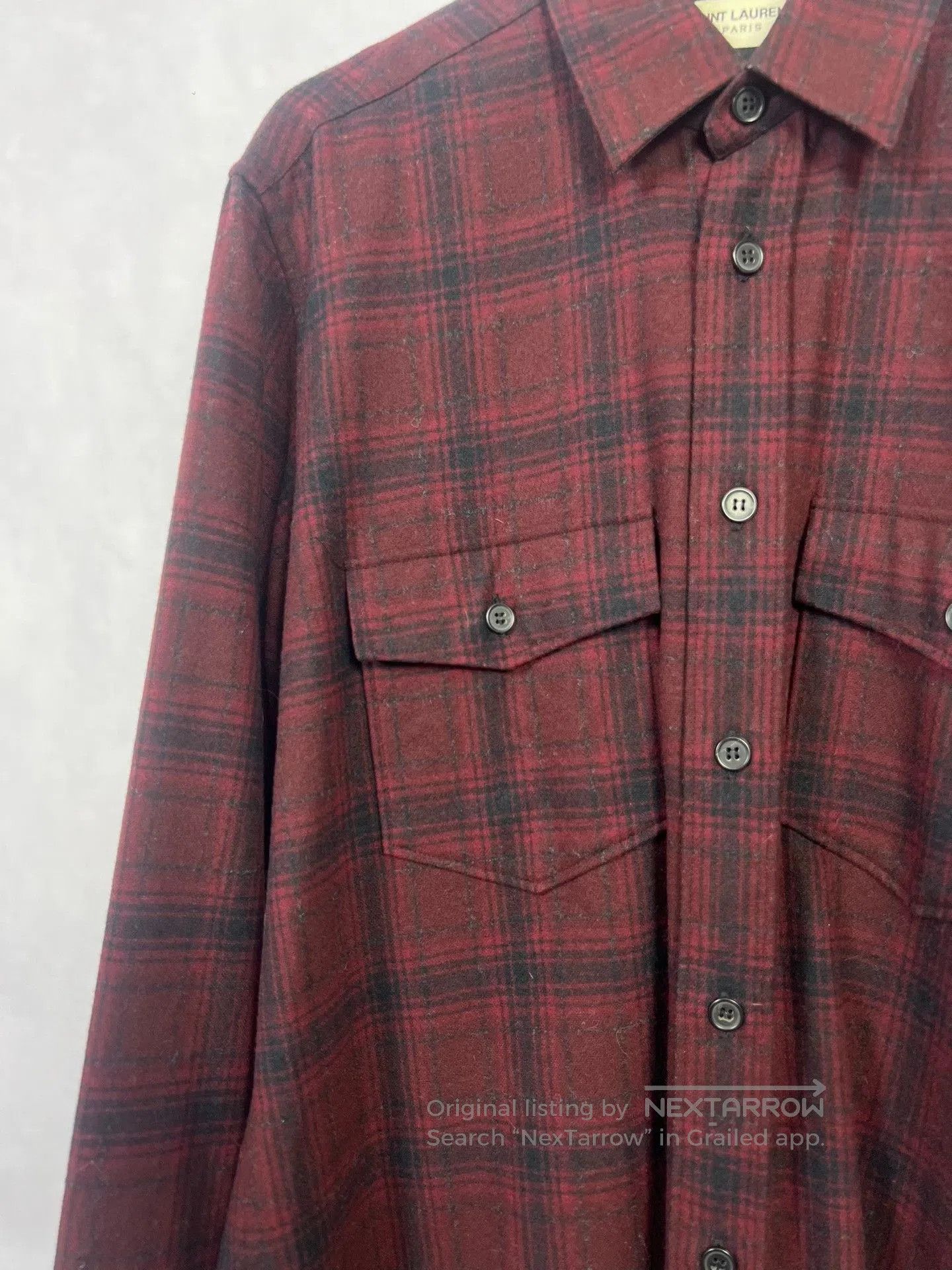 Saint Laurent Paris Saint Laurent Wool Shirt with Burgundy Check. Size US M / EU 48-50 / 2 - 3 Thumbnail