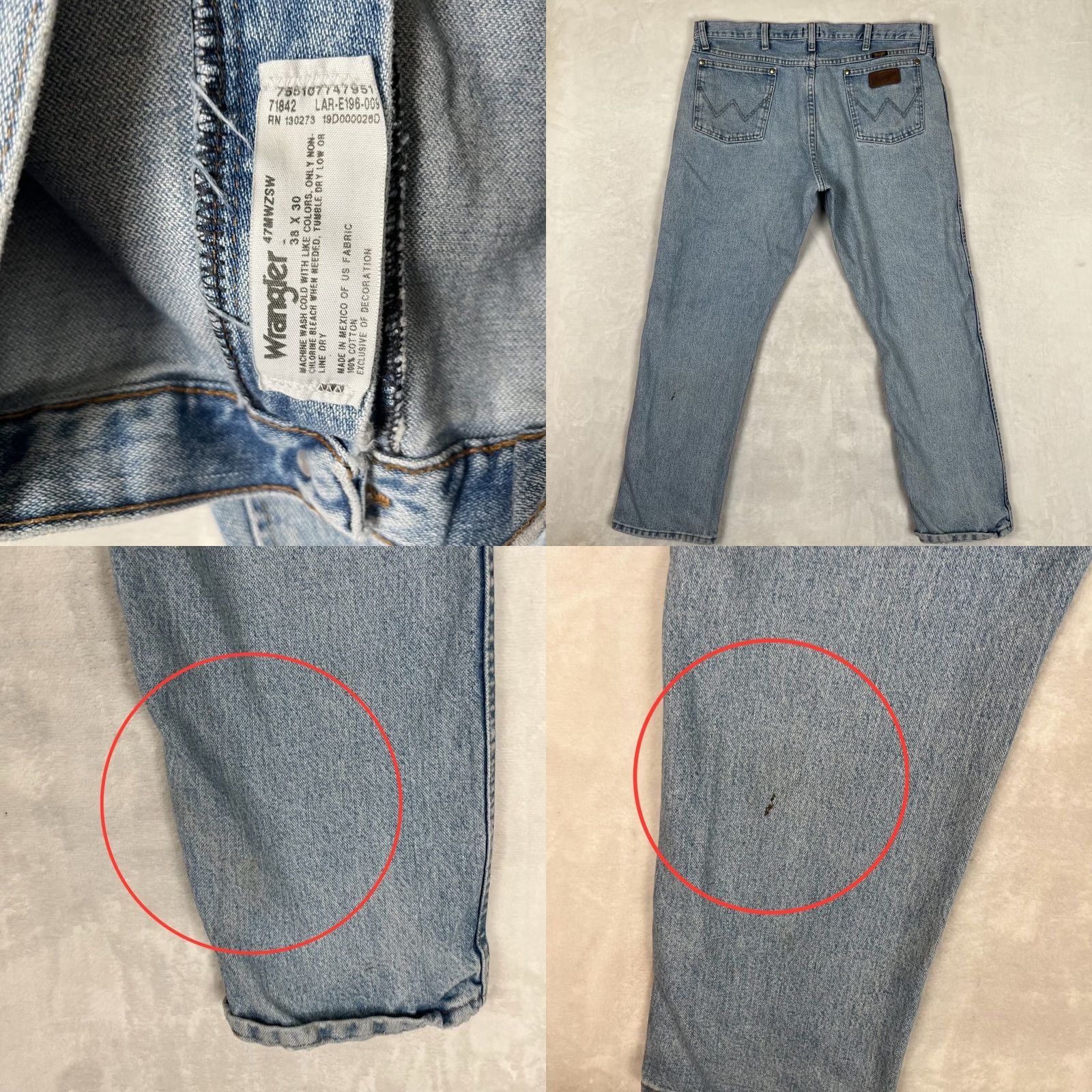 Wrangler Wrangler 47MWZ Jeans Regular 32x34 Light Blue Denim 5-Pocket Straight Cowboy Stain Vintage No Size US 32 / EU 48 - 8 Thumbnail