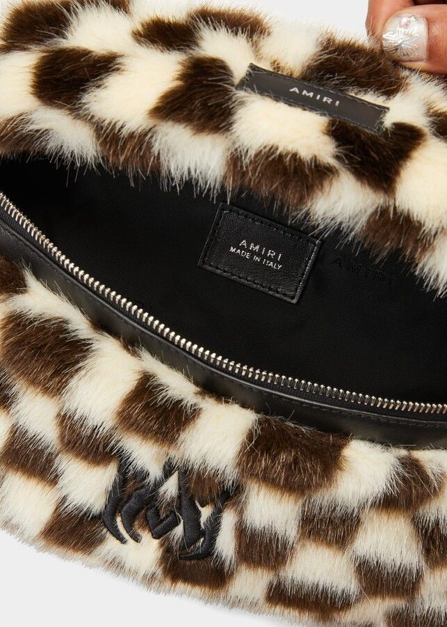 Amiri o1mle0925 Size: OS Faux Fur Checkered Bumbag in Black White Size ONE SIZE - 4 Thumbnail