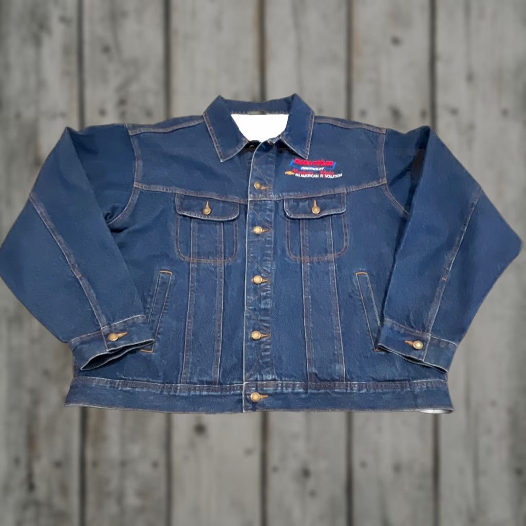 Wrangler VINTAGE Wrangler Rugged Wear Jean Jacket Mens 2XL Blue Denim Jacket USA Logo Embroidered Pockets Button Front Casual Workwear Men Size US 39 - 1 Thumbnail