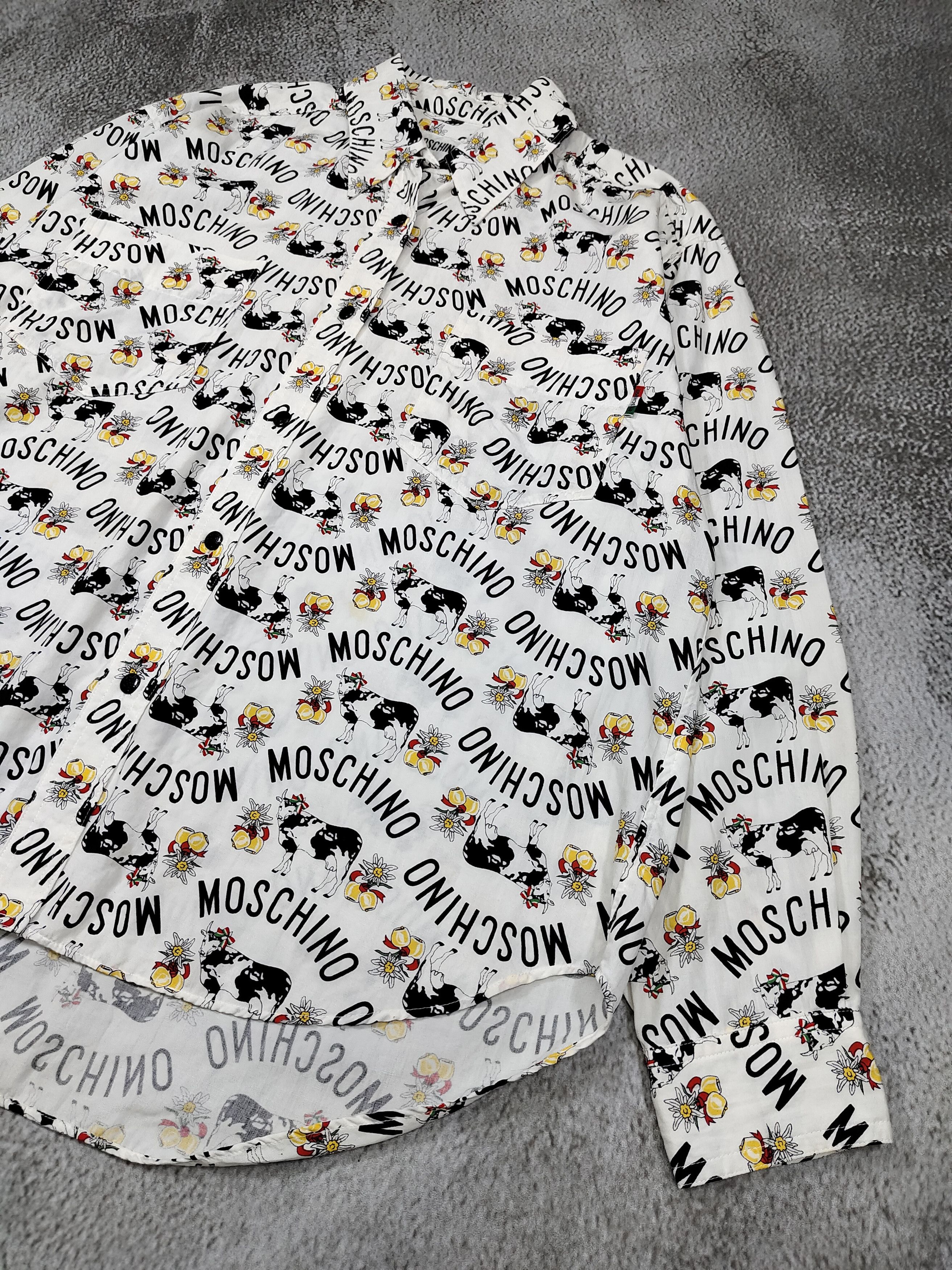 Moschino 90s Moschino- Rare AOP Typography Cow Farm Graphic Shirt Size L / US 10 / IT 46 - 2 Thumbnail